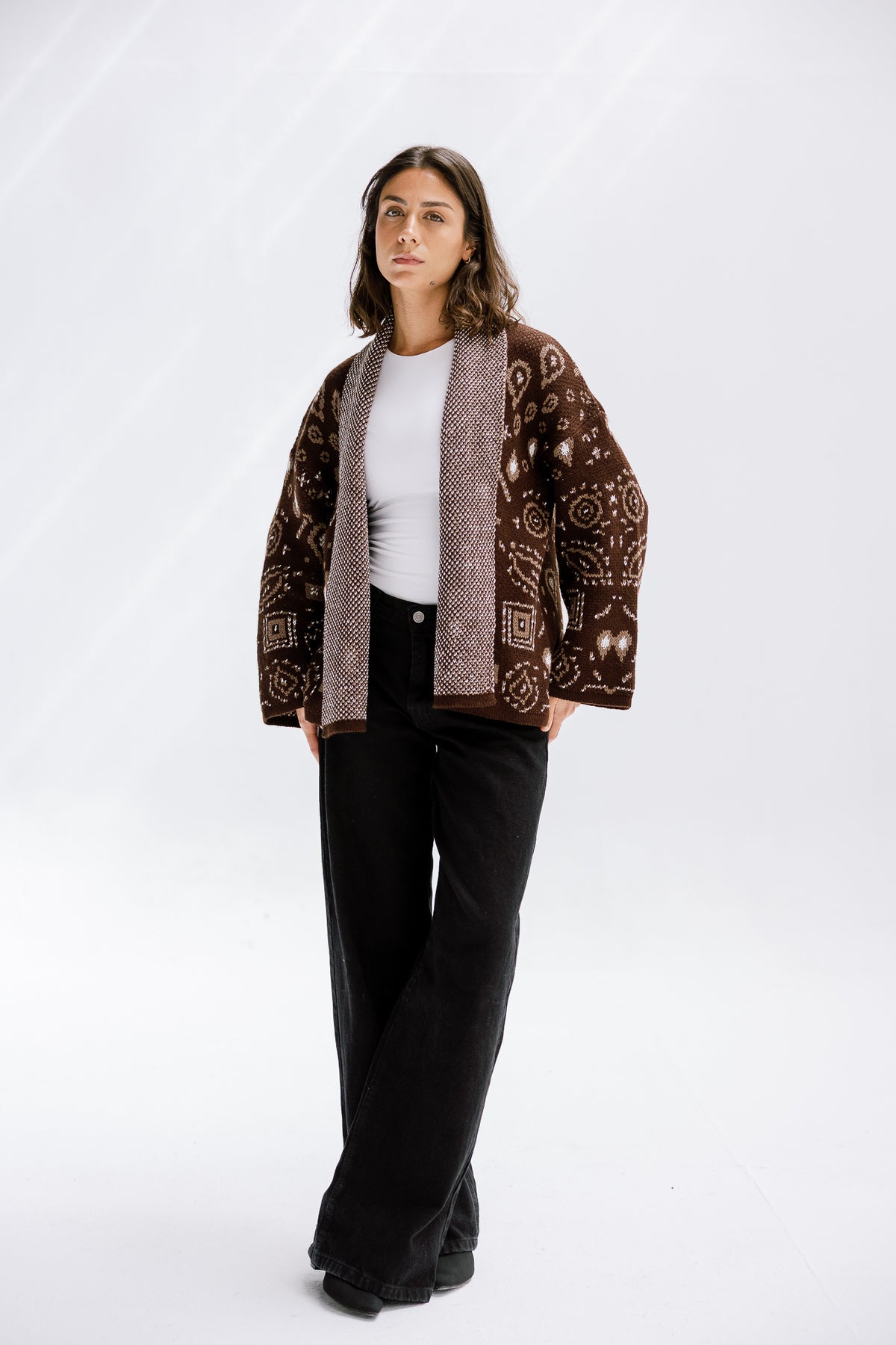 Rustle Knit Cardigan in Brown