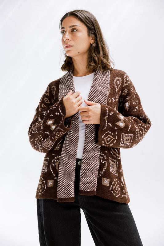 Rustle Knit Cardigan in Brown