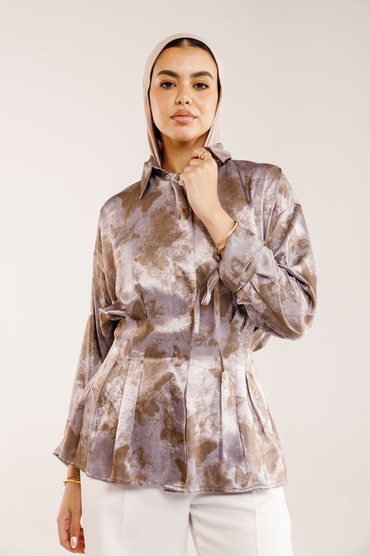 The Glaze Satin Blouse in Silver