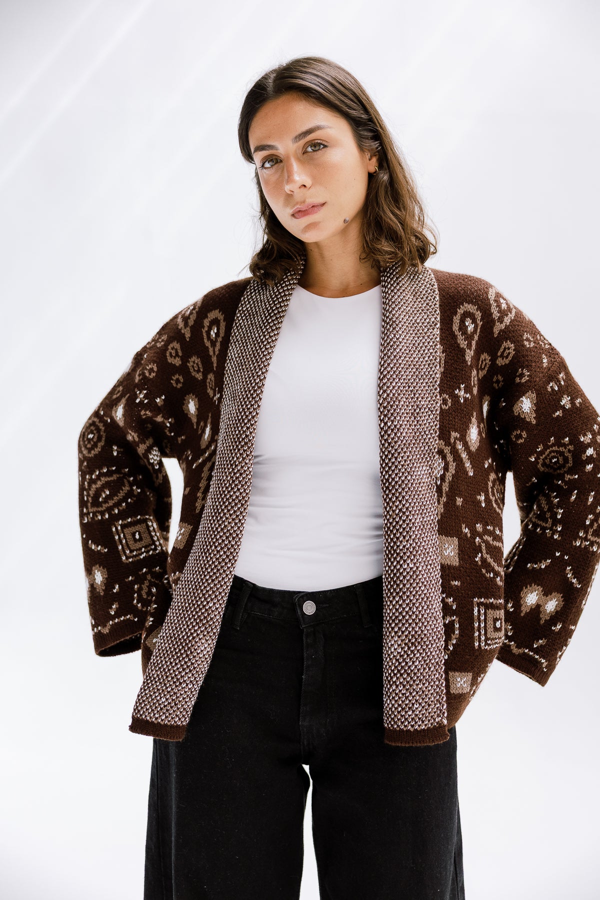 Rustle Knit Cardigan in Brown