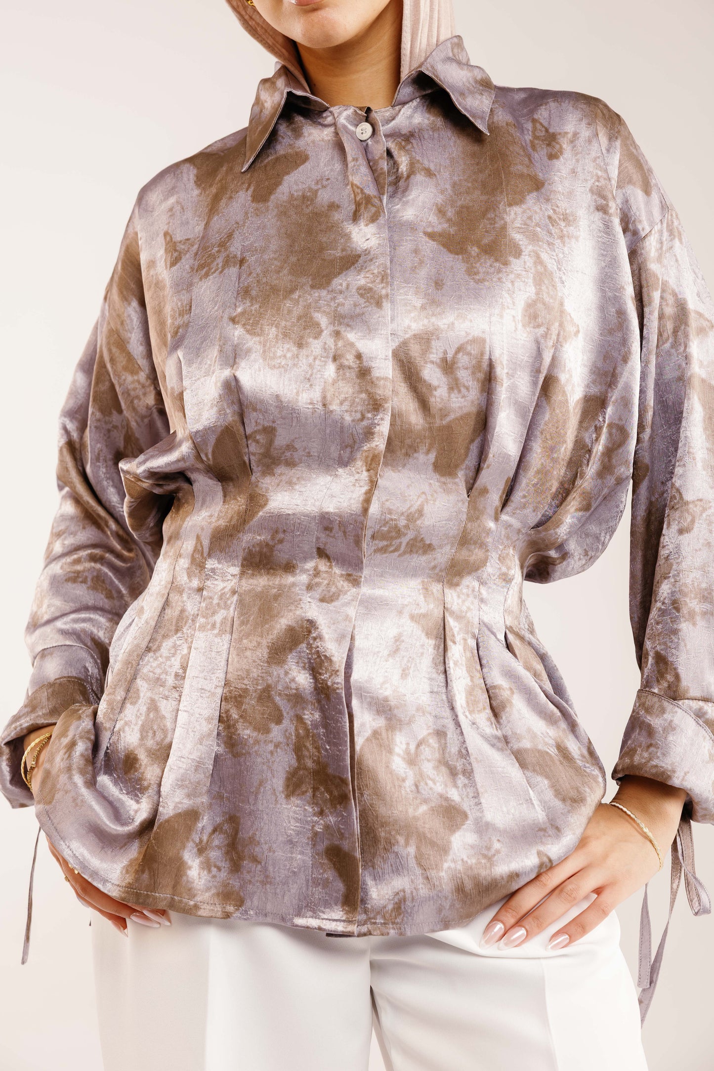 The Glaze Satin Blouse in Silver