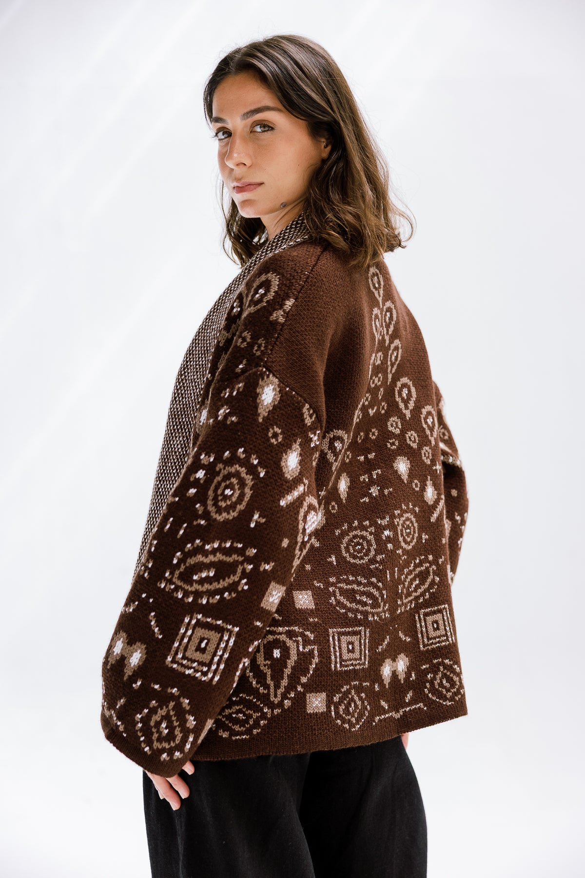 Rustle Knit Cardigan in Brown