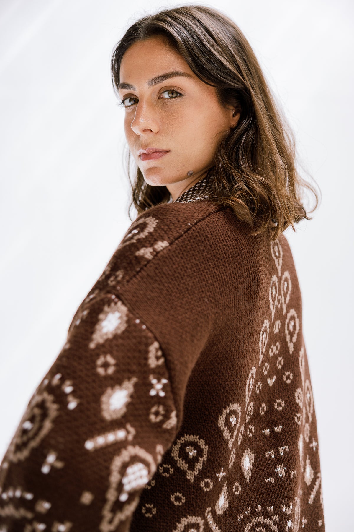 Rustle Knit Cardigan in Brown