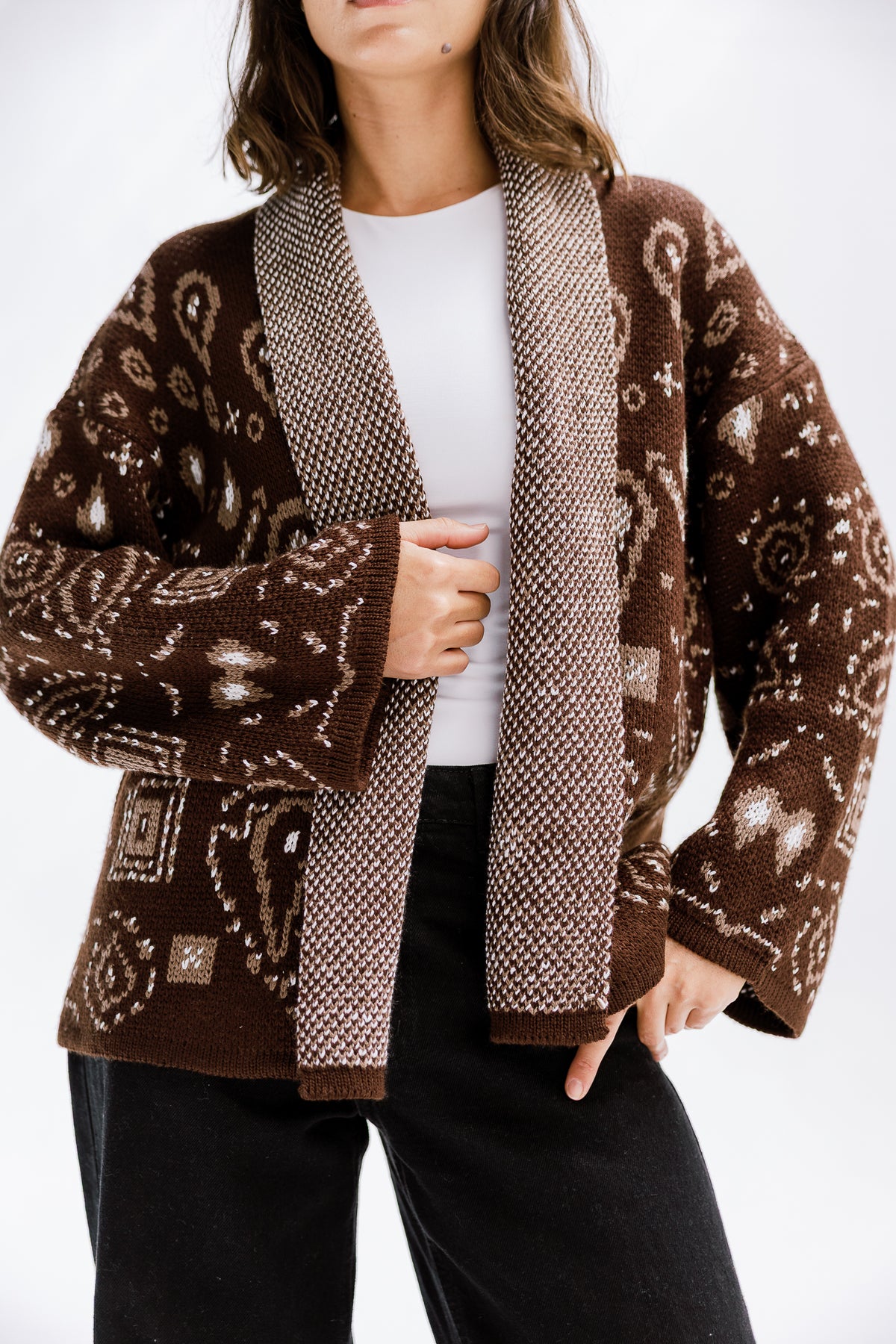 Rustle Knit Cardigan in Brown