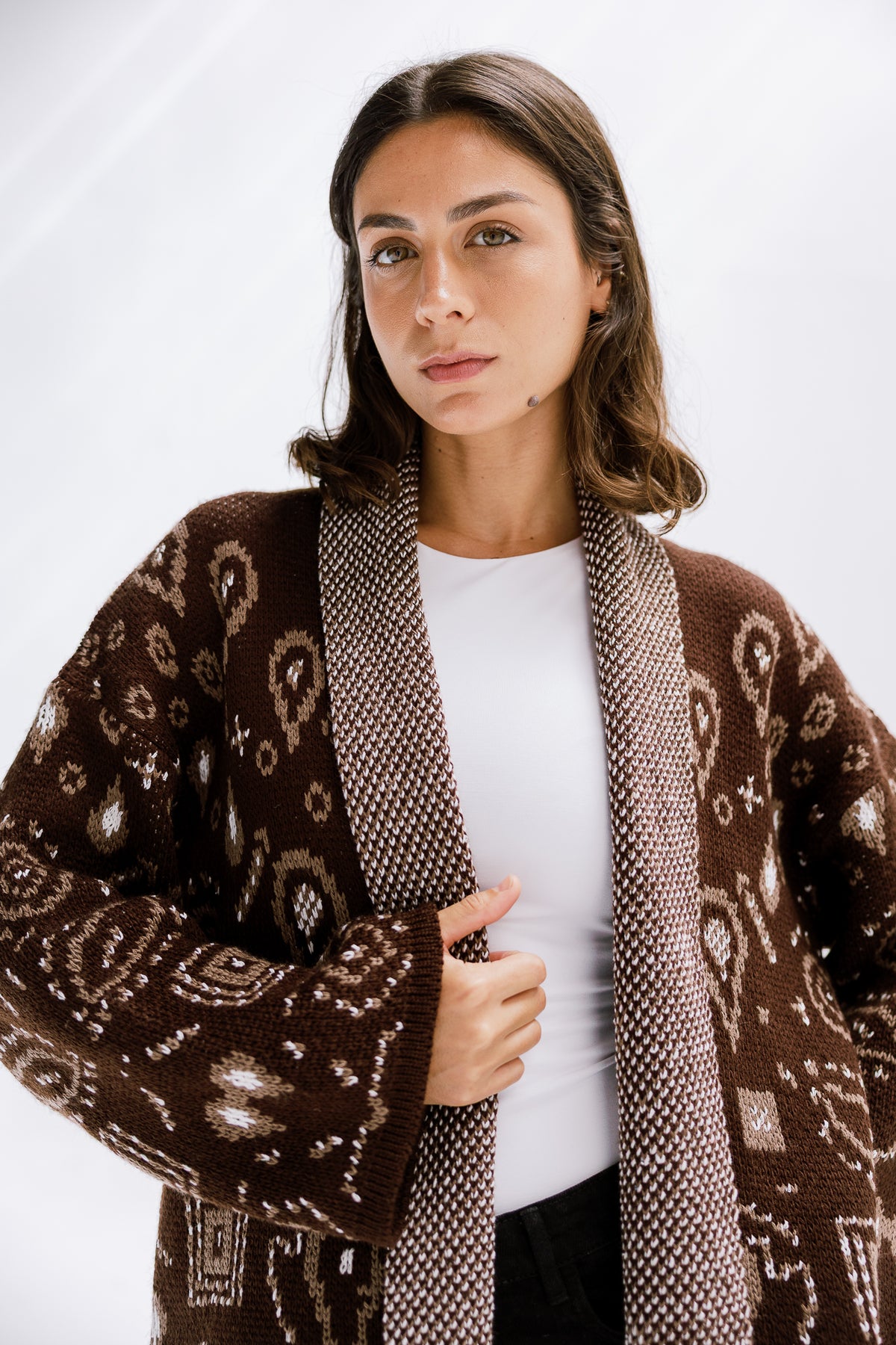 Rustle Knit Cardigan in Brown