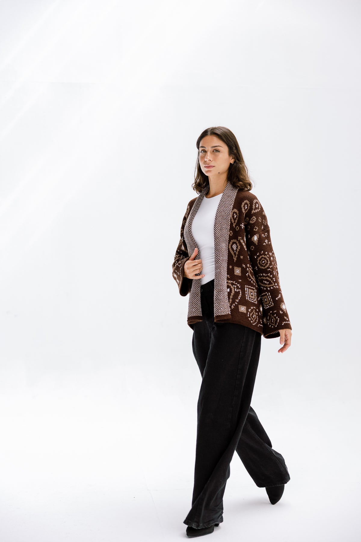 Rustle Knit Cardigan in Brown