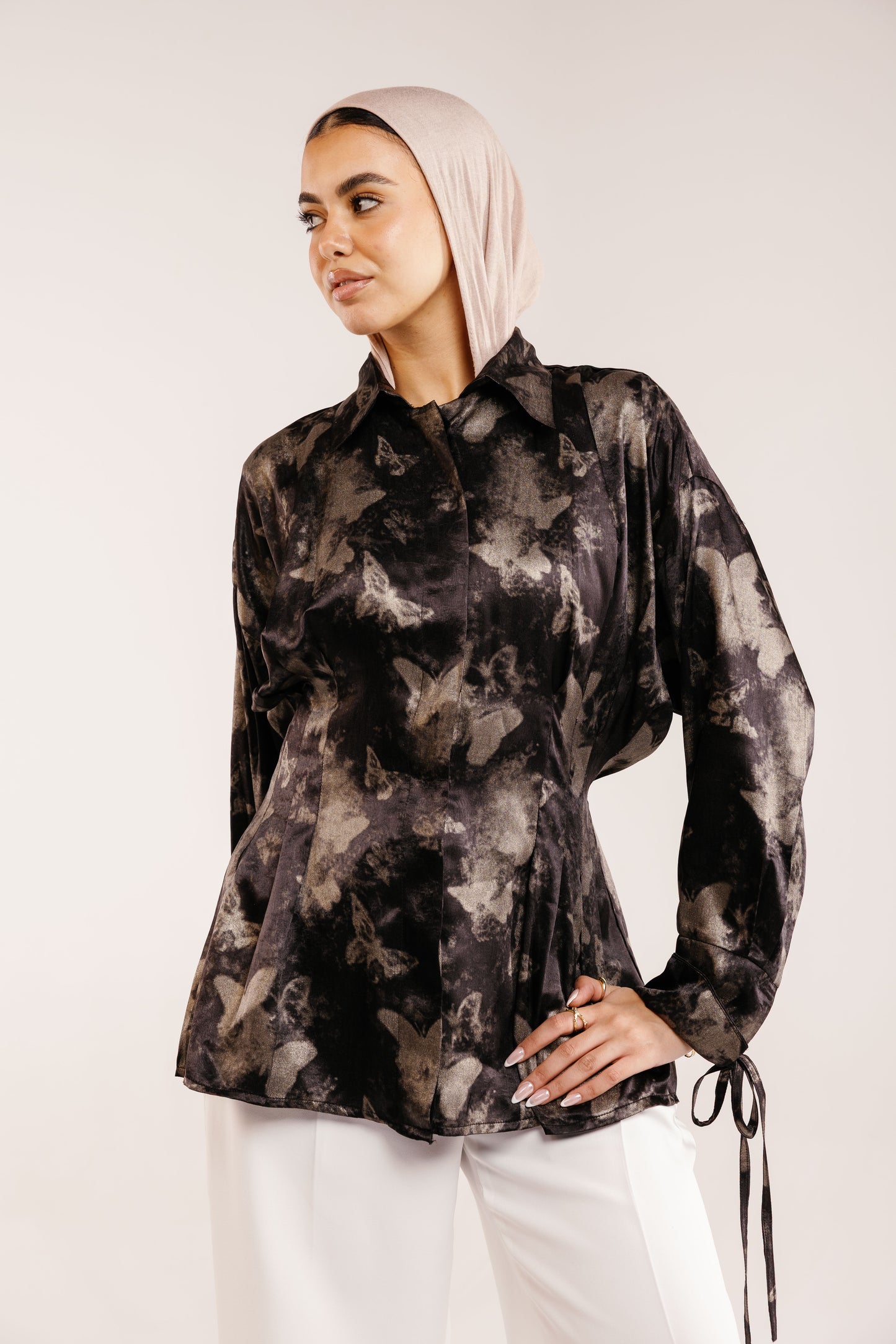 The Glaze Satin Blouse in Black