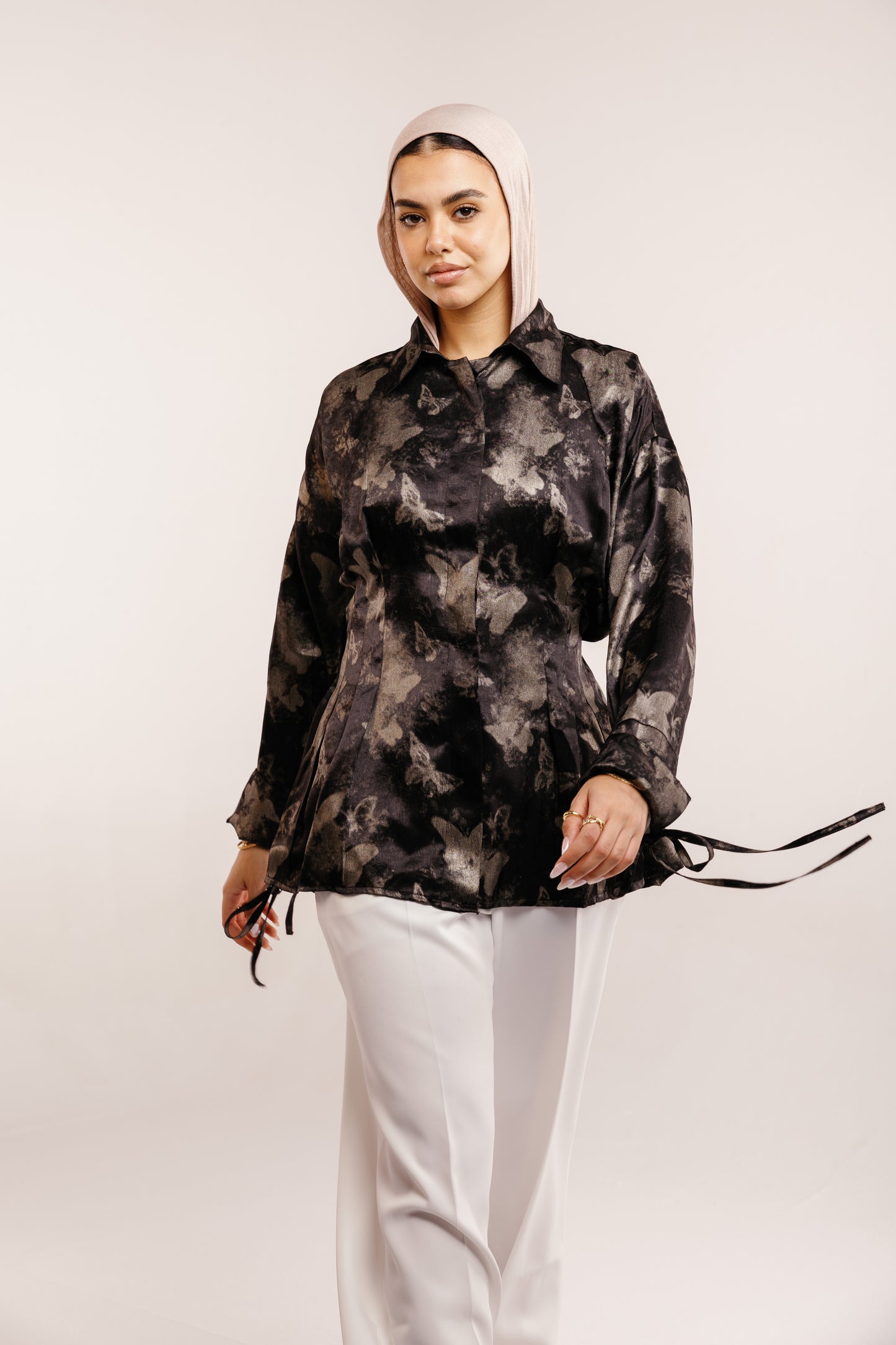 The Glaze Satin Blouse in Black