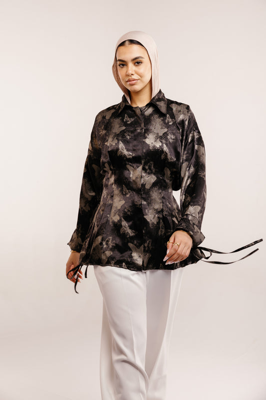 The Glaze Satin Blouse in Black