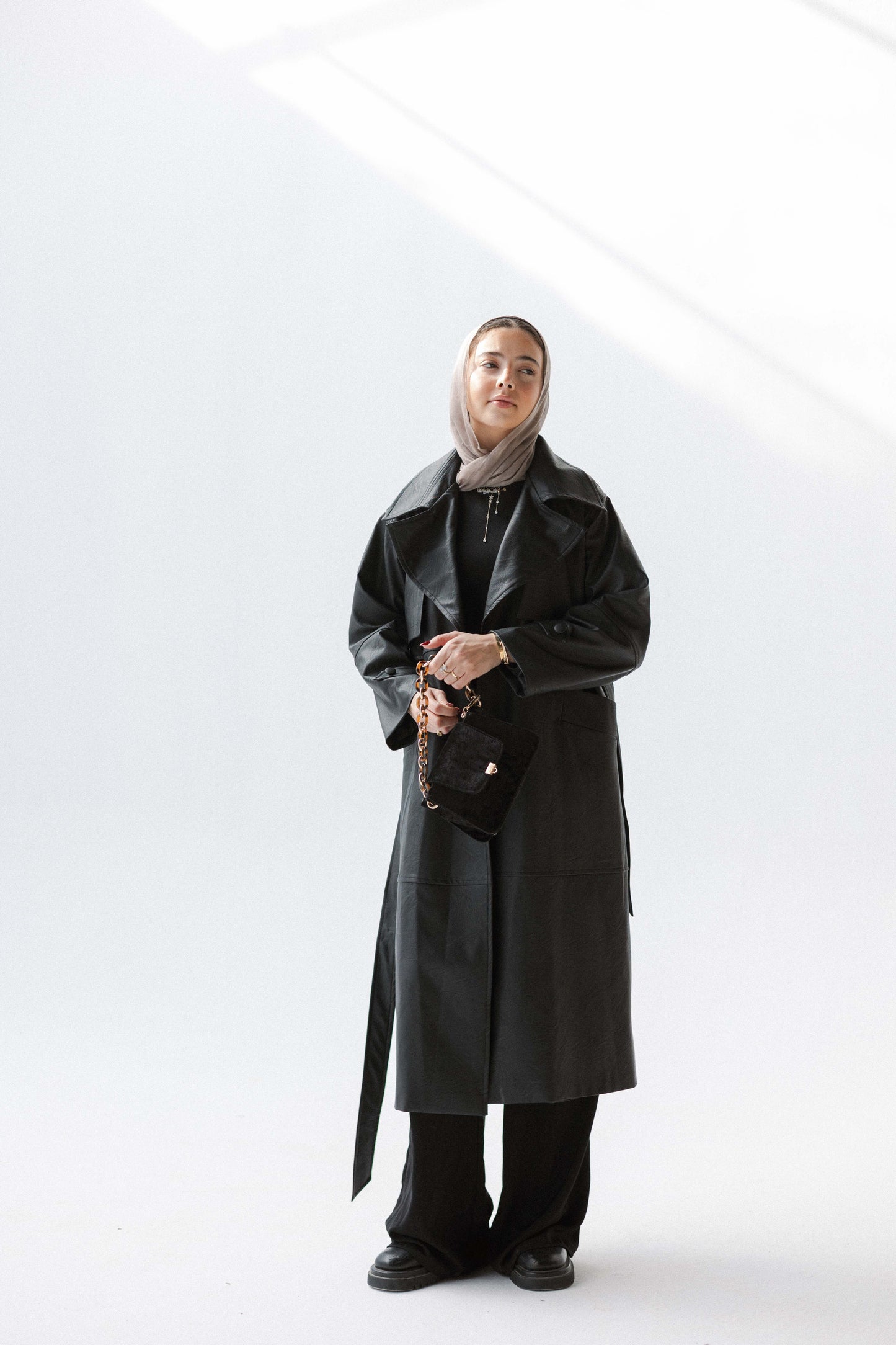 Eclipse Leather Trench in Black