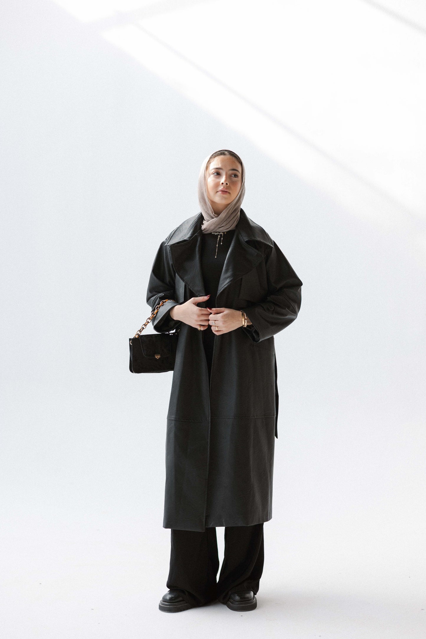 Eclipse Leather Trench in Black