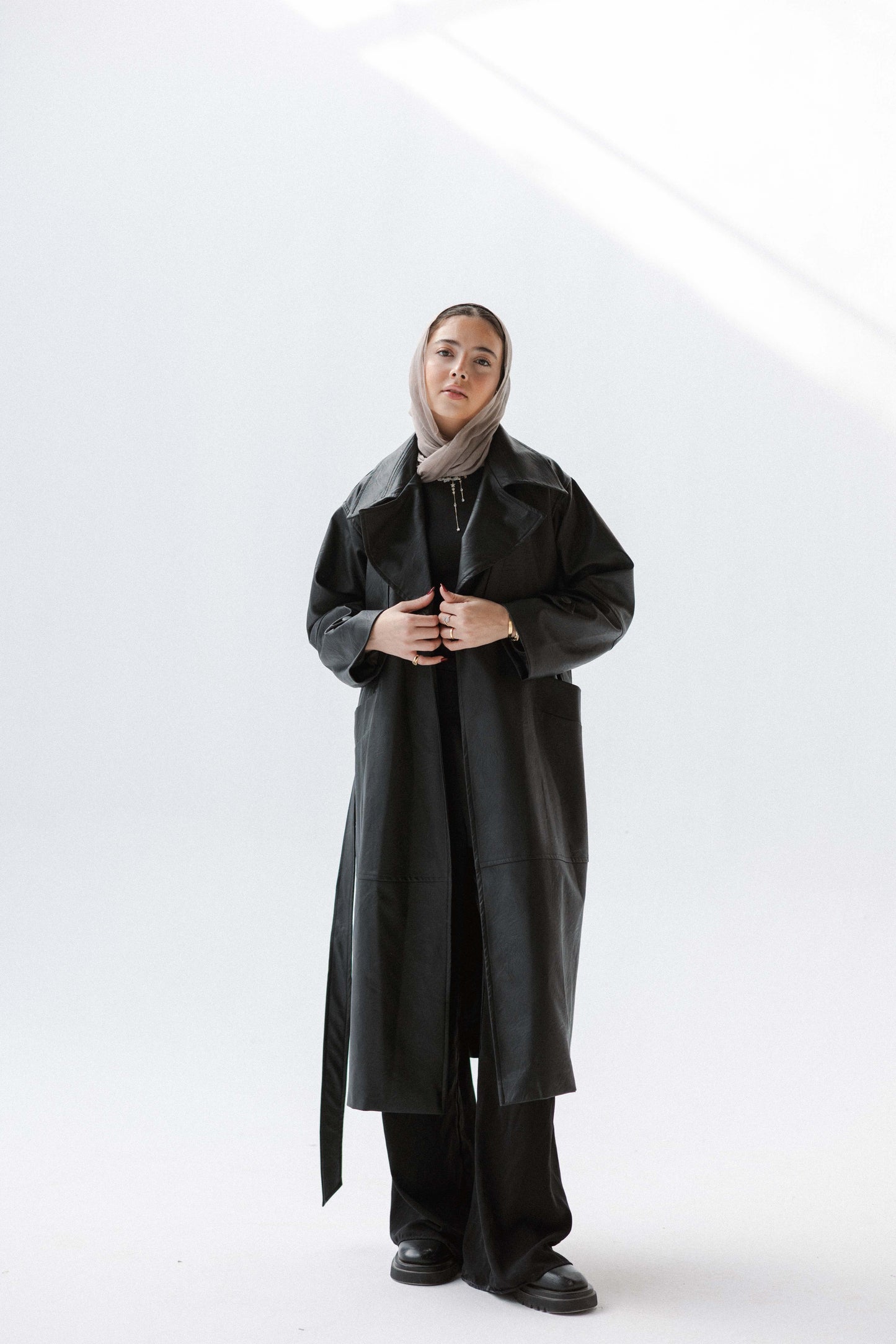 Eclipse Leather Trench in Black