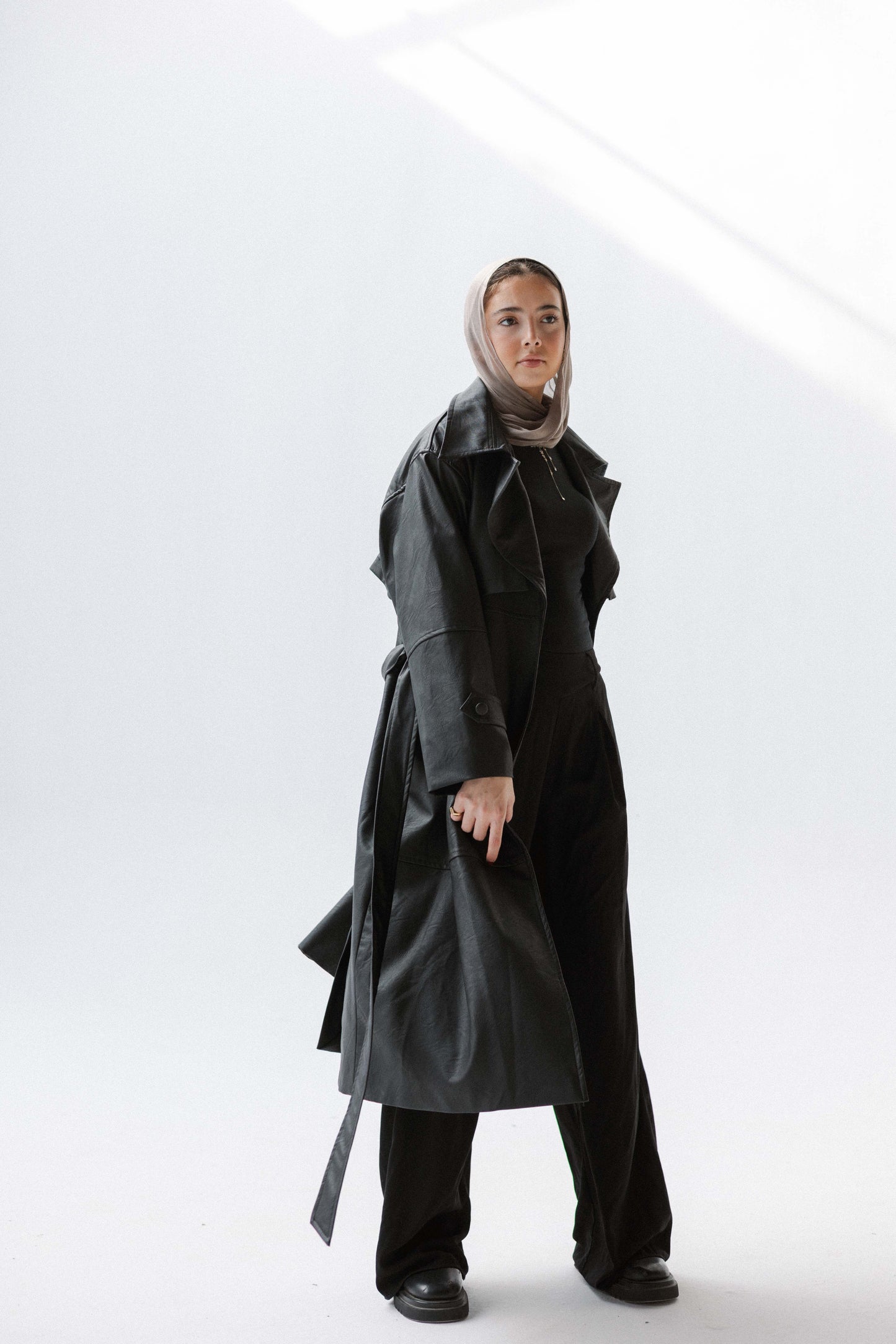 Eclipse Leather Trench in Black