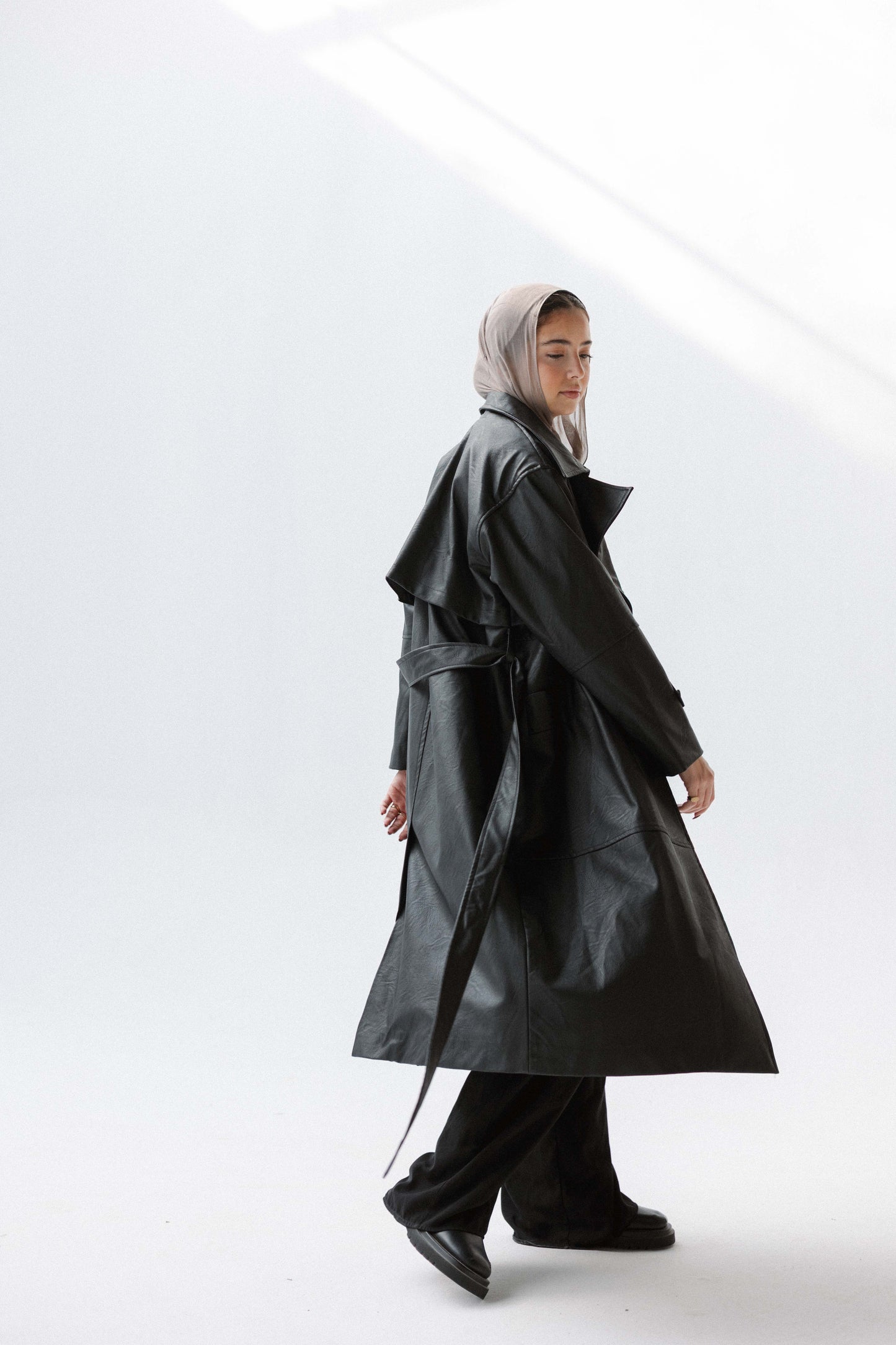 Eclipse Leather Trench in Black