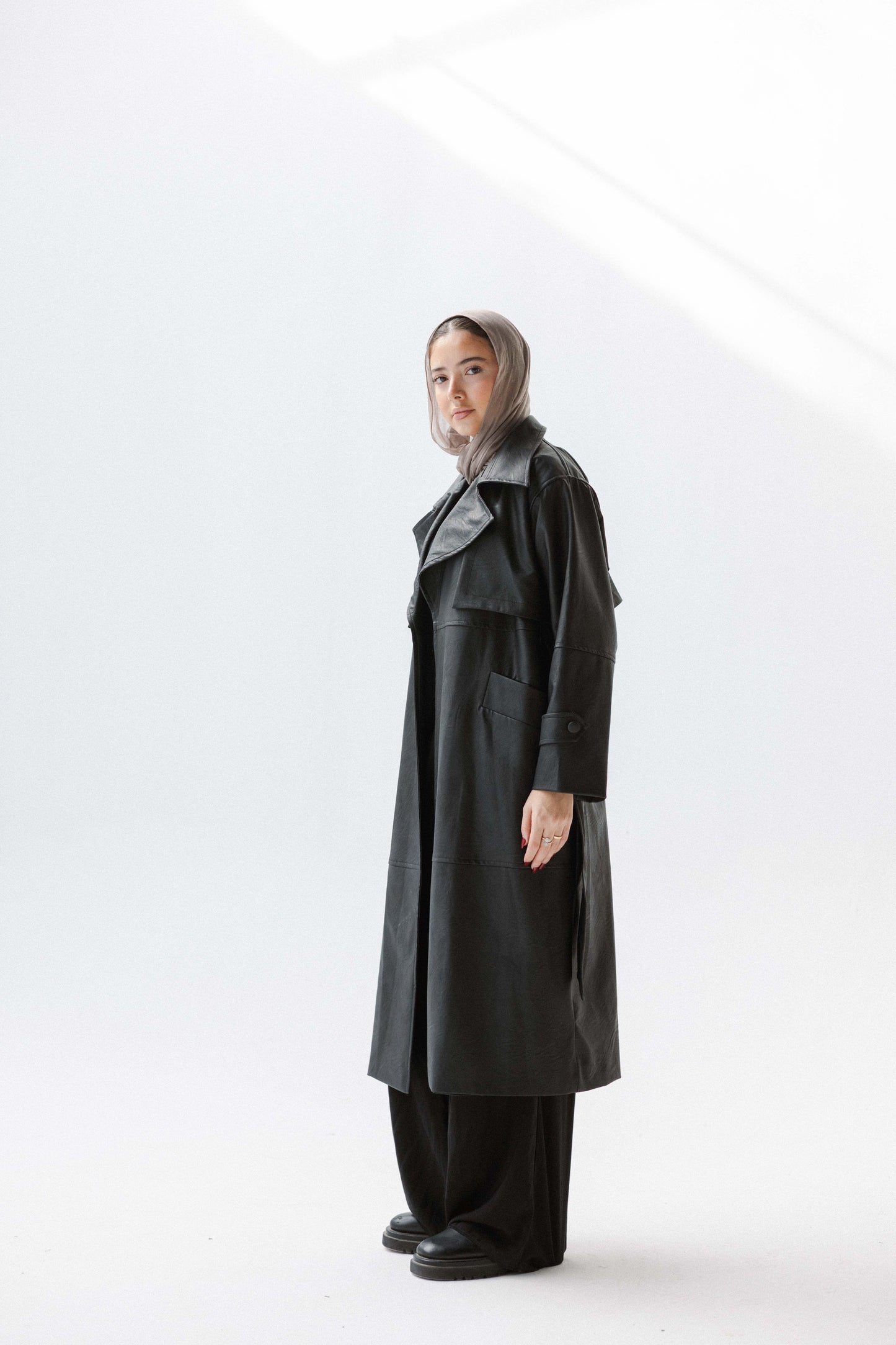 Eclipse Leather Trench in Black