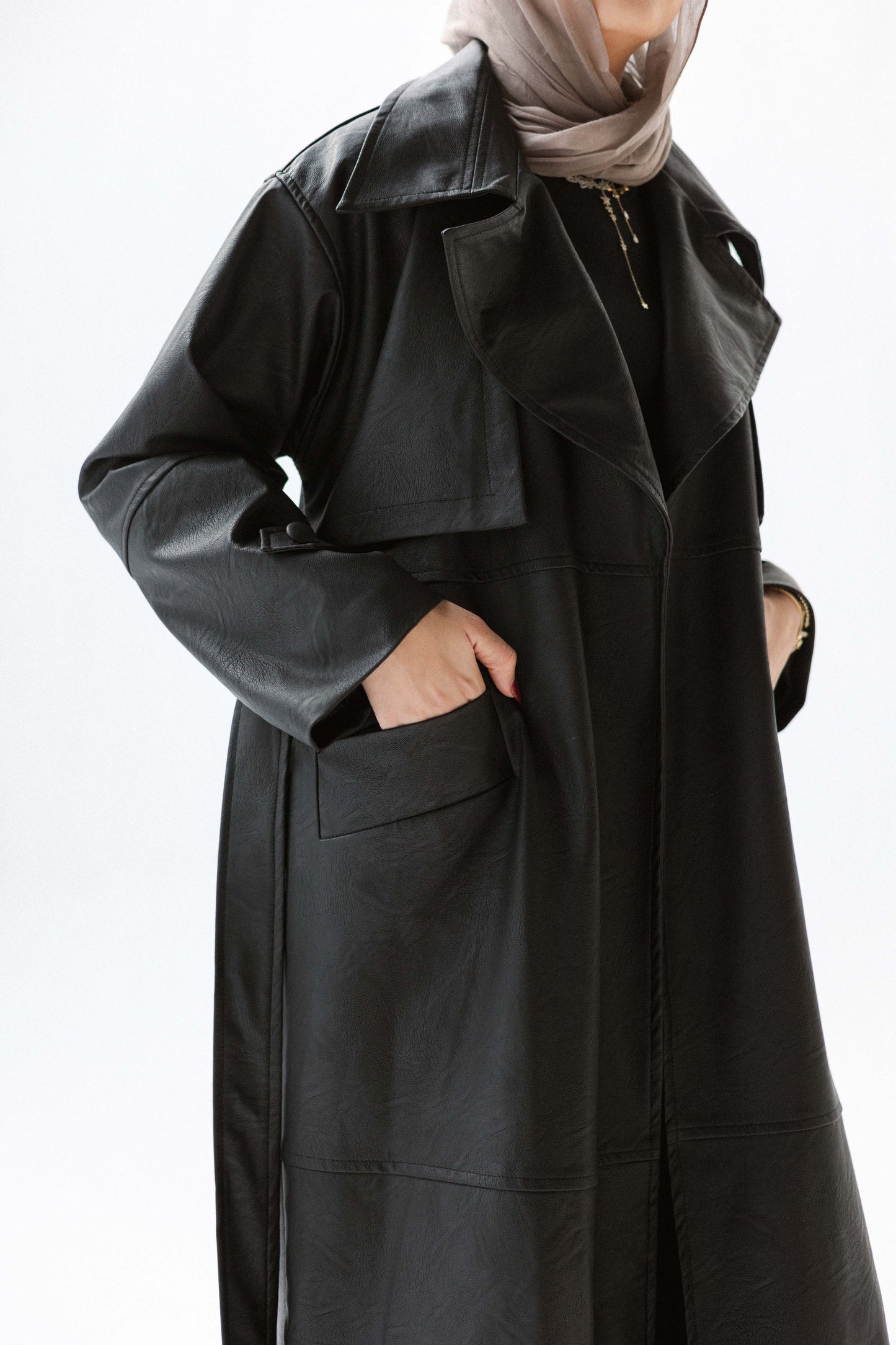 Eclipse Leather Trench in Black