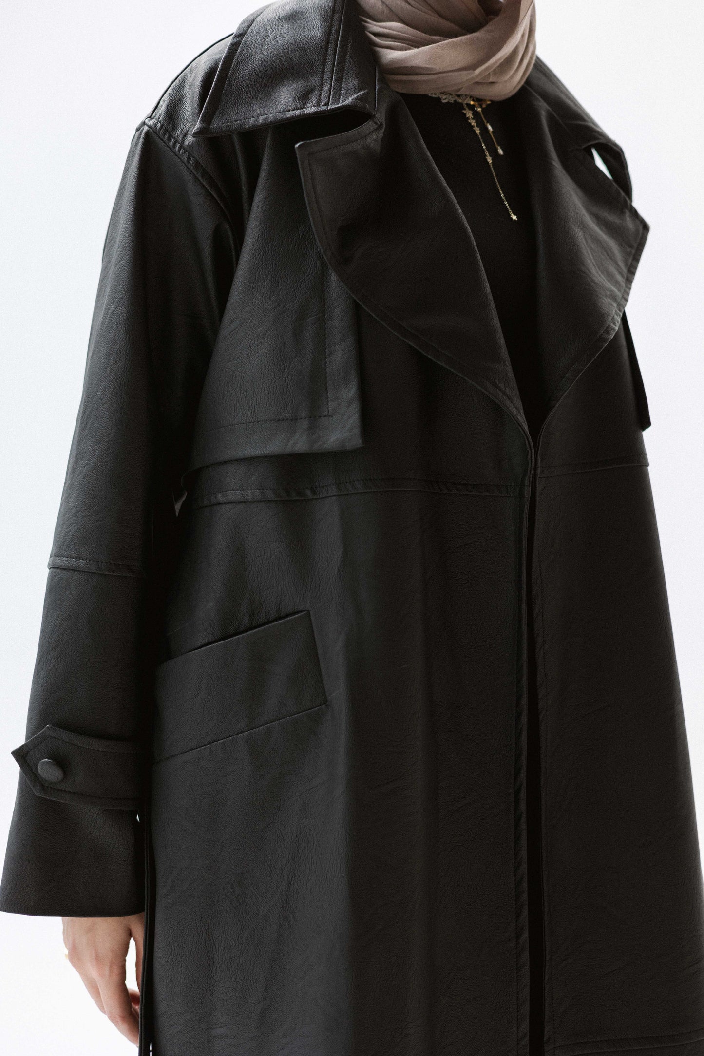 Eclipse Leather Trench in Black