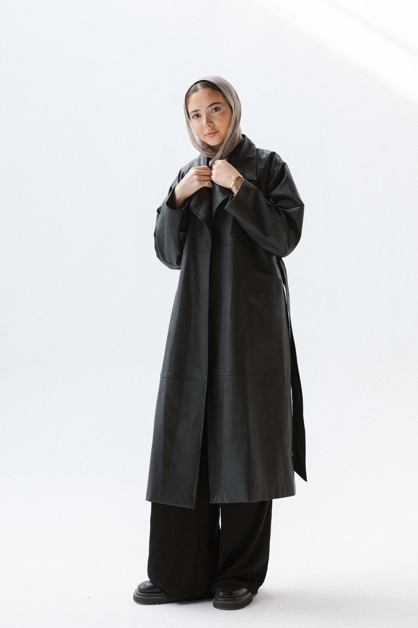 Eclipse Leather Trench in Black
