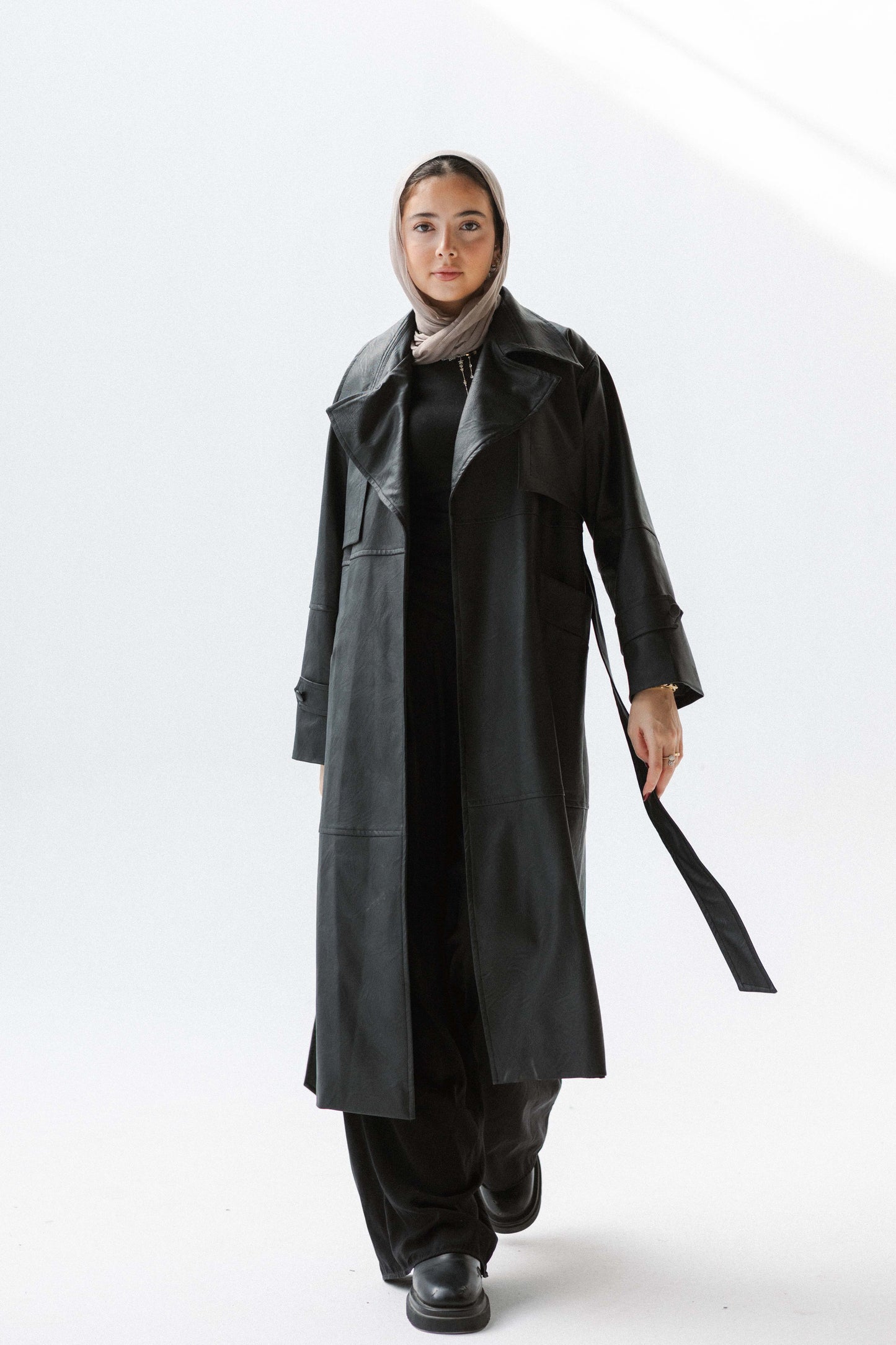 Eclipse Leather Trench in Black