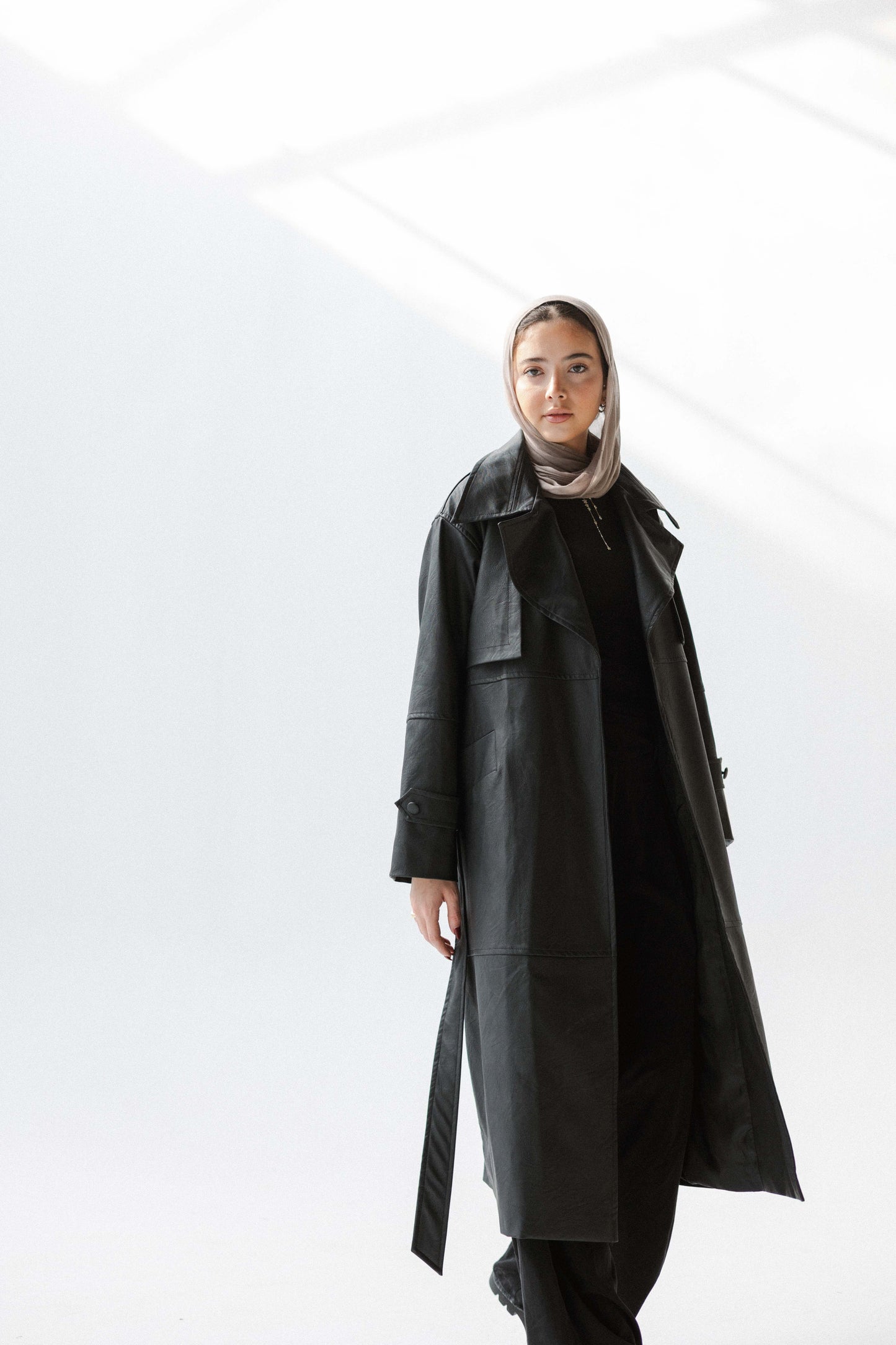 Eclipse Leather Trench in Black