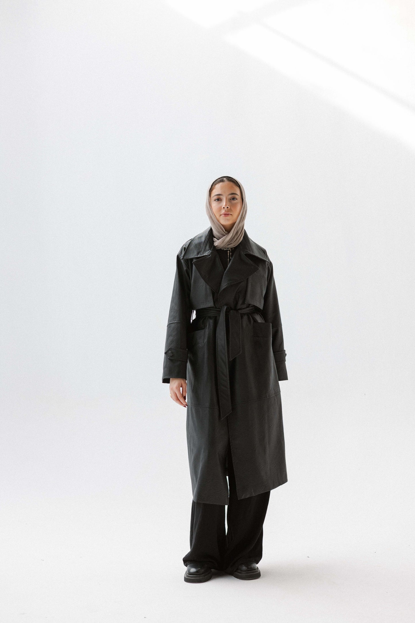 Eclipse Leather Trench in Black