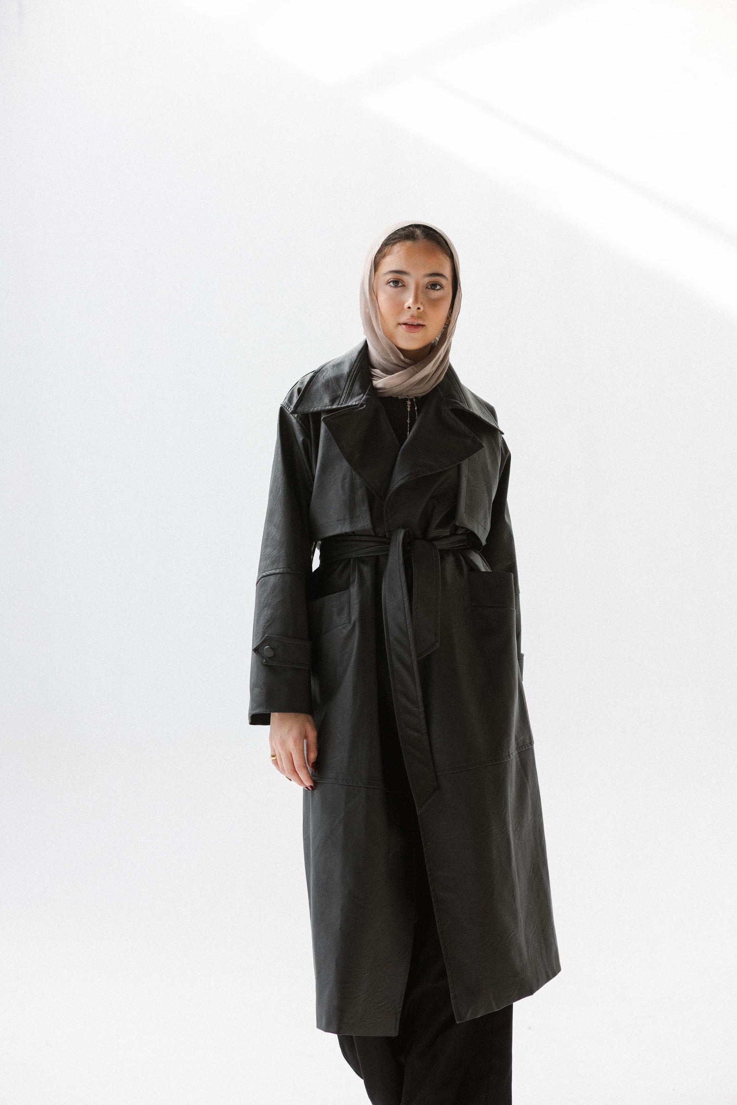 Eclipse Leather Trench in Black