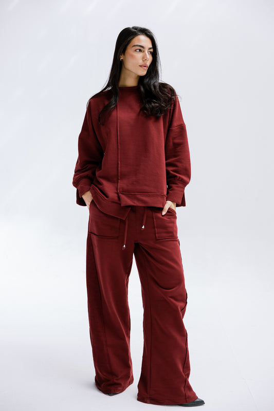Fall Crewneck Set in Burgundy