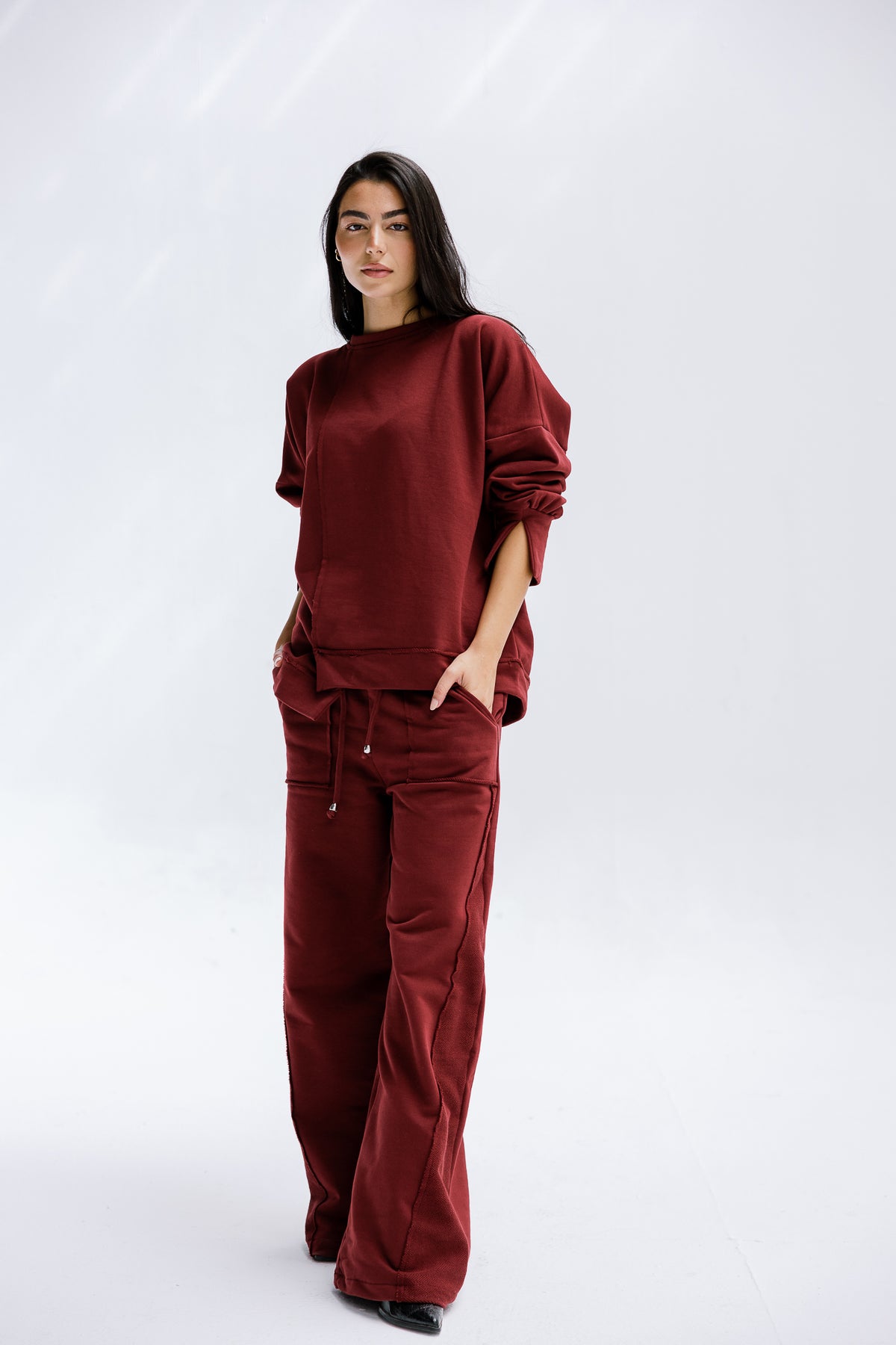 Fall Crewneck Set in Burgundy