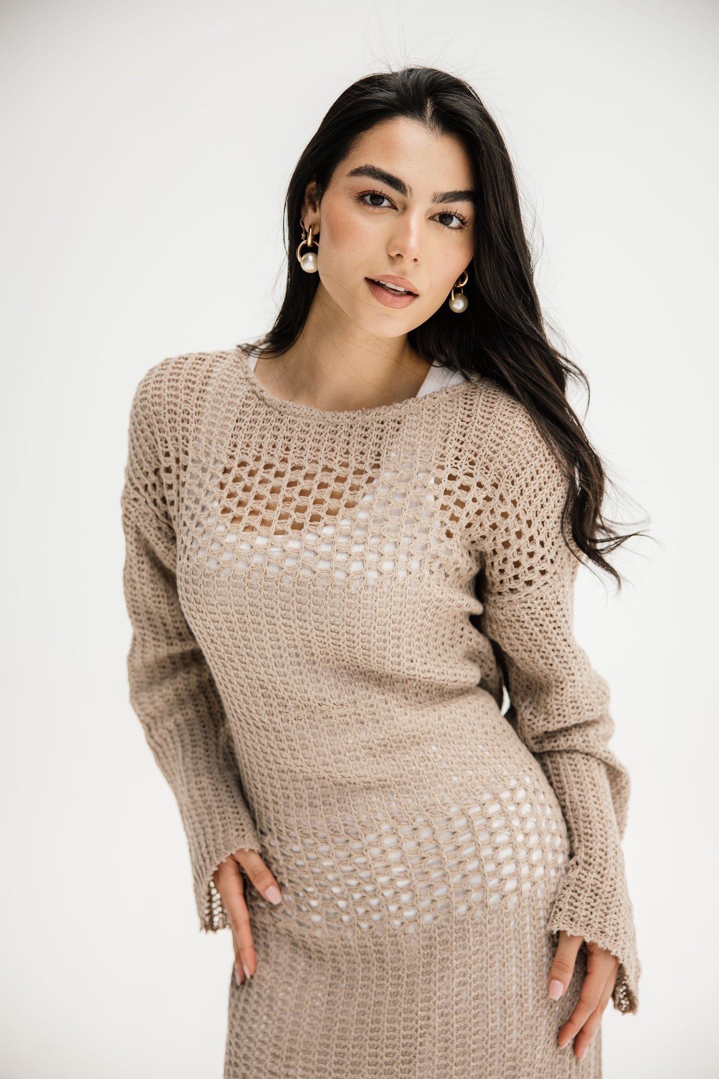 The Fish Net dress in Tan