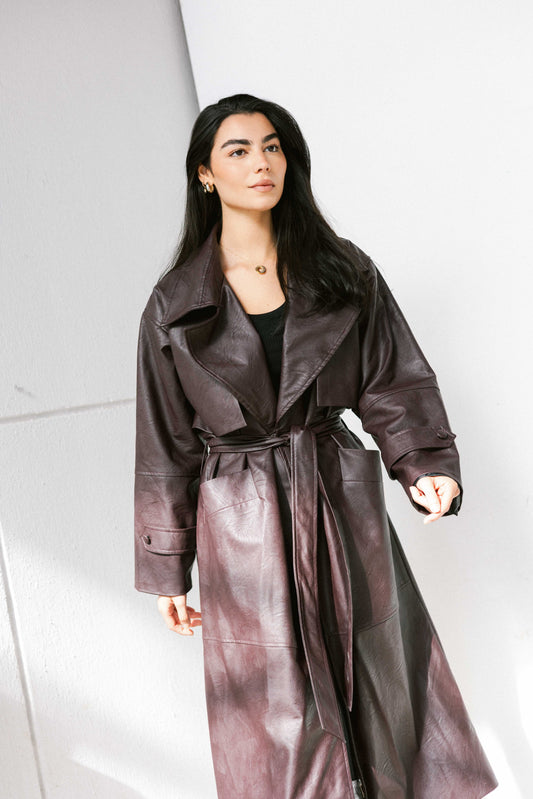 Eclipse Leather Trench in Dark Purple