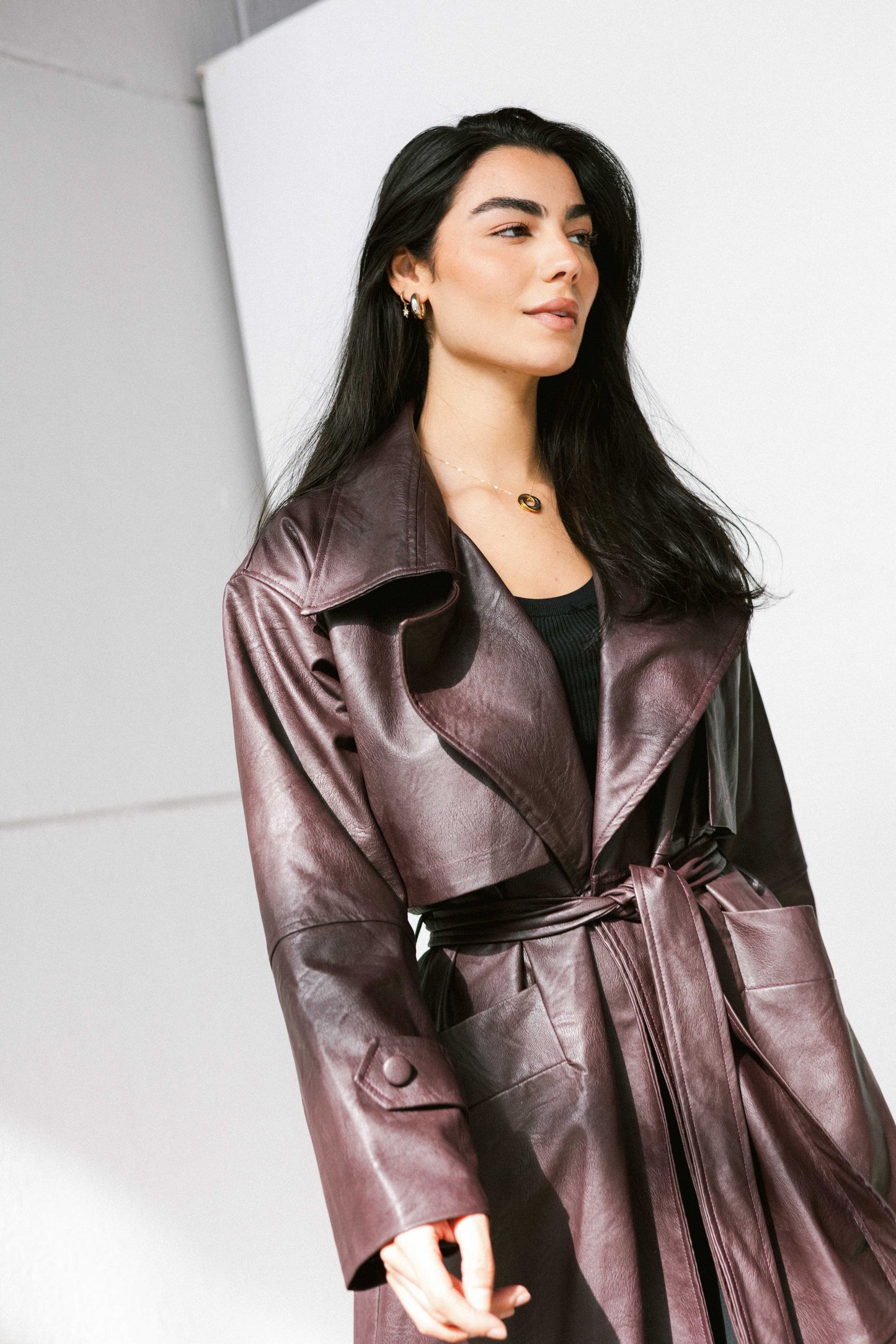 Eclipse Leather Trench in Dark Purple