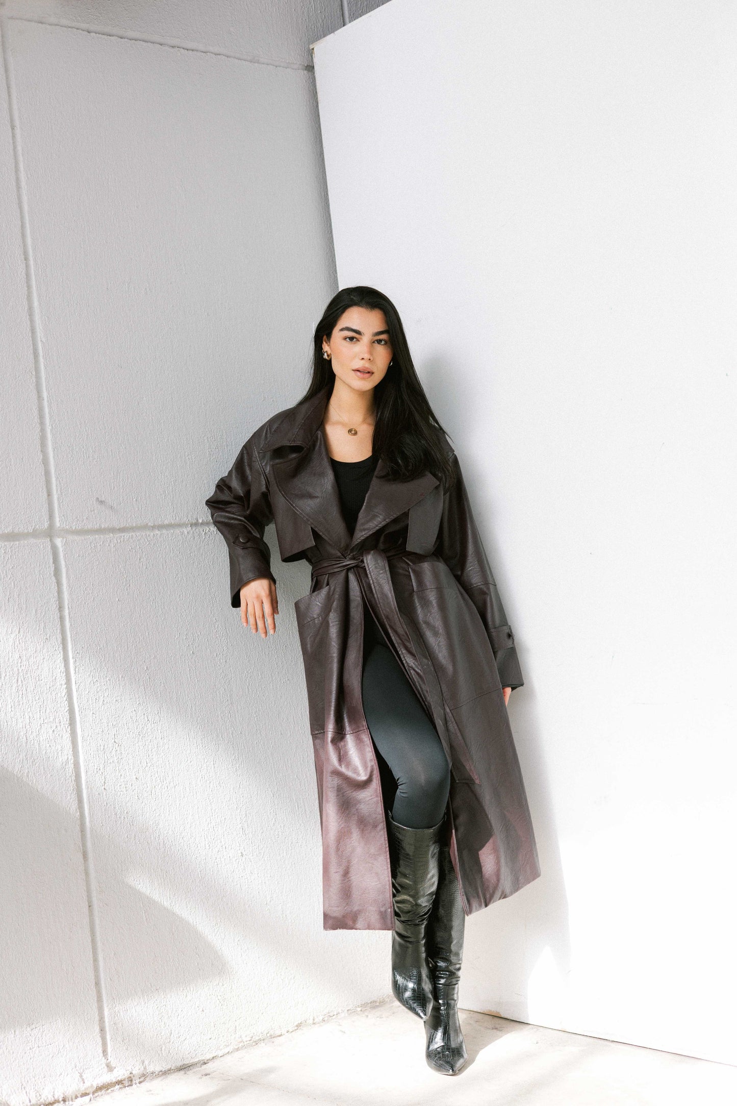 Eclipse Leather Trench in Dark Purple