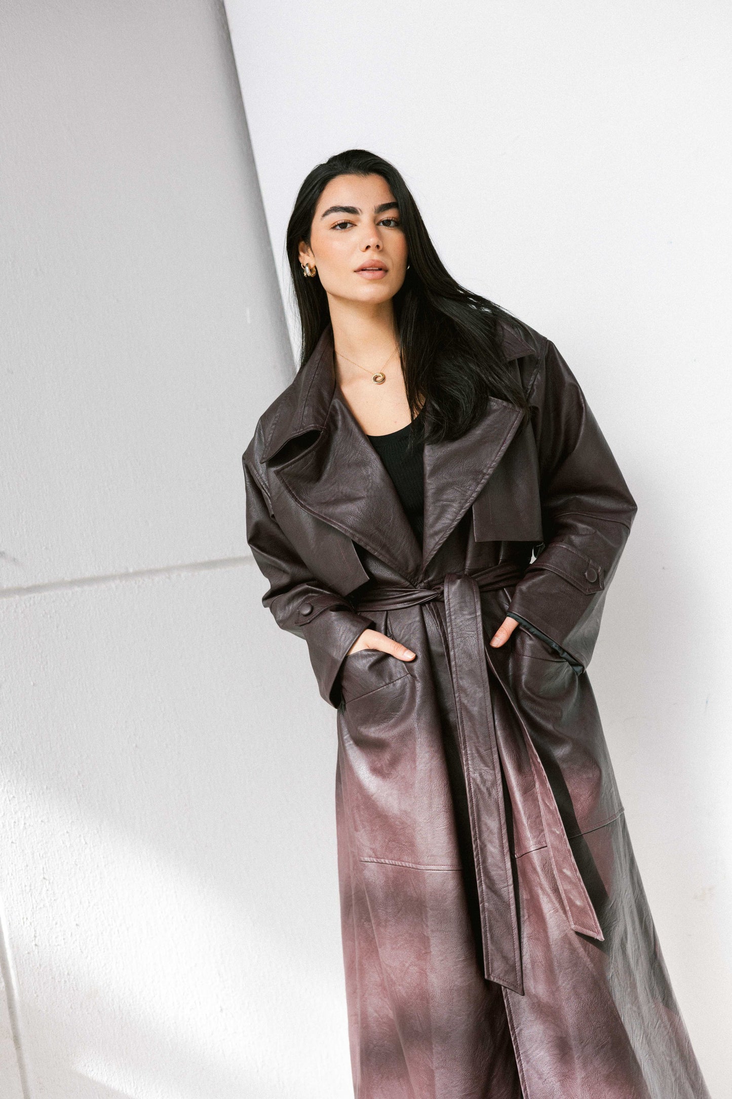 Eclipse Leather Trench in Dark Purple
