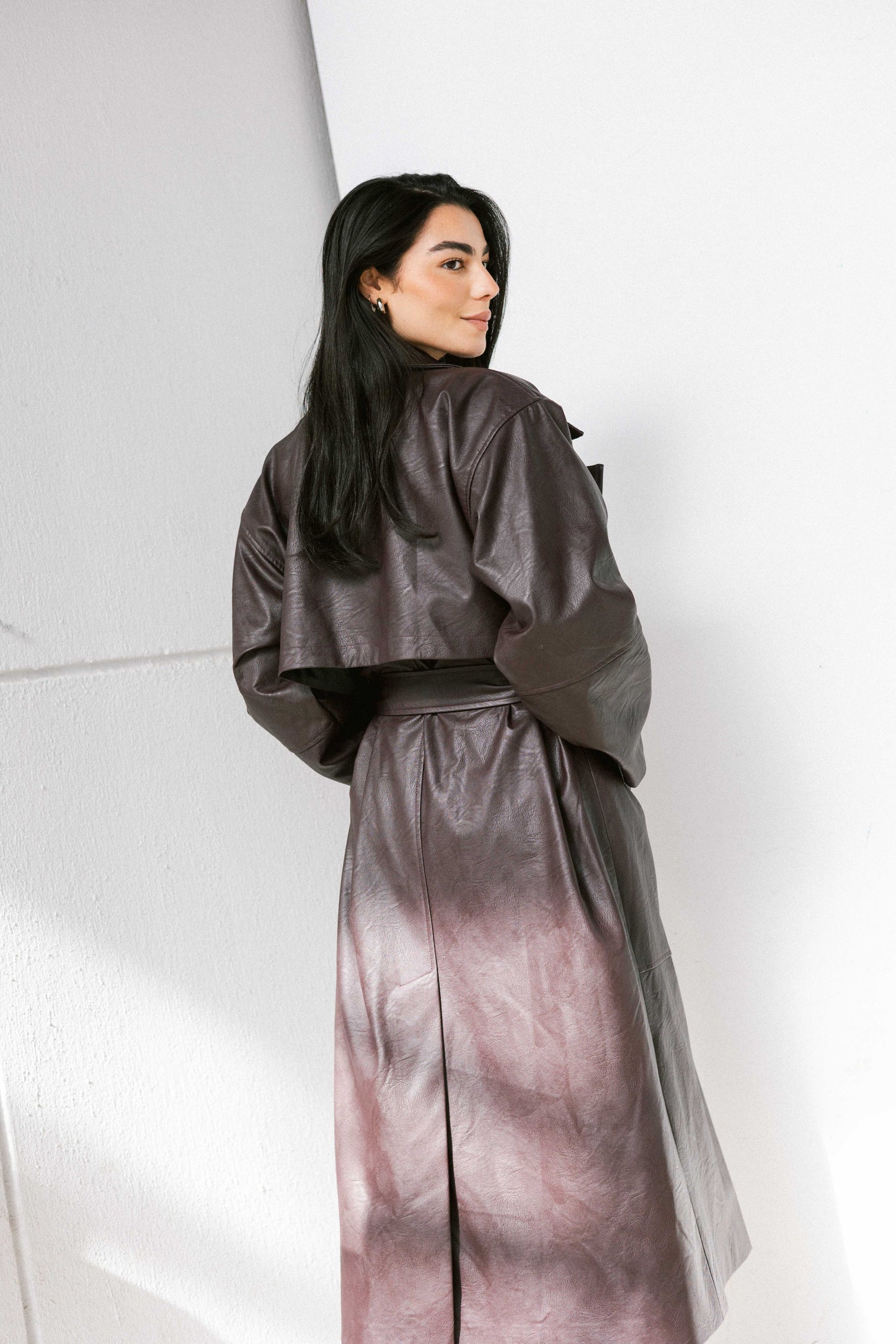 Eclipse Leather Trench in Dark Purple