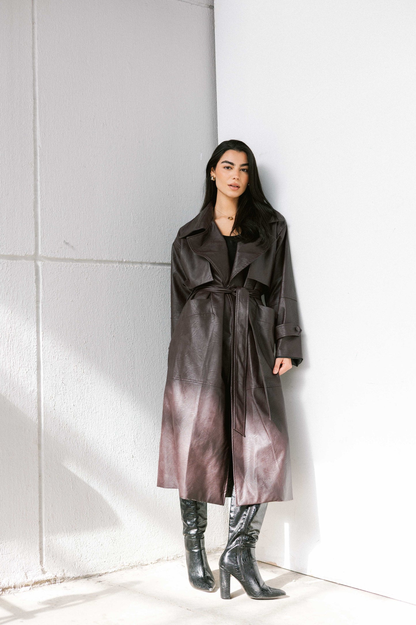 Eclipse Leather Trench in Dark Purple