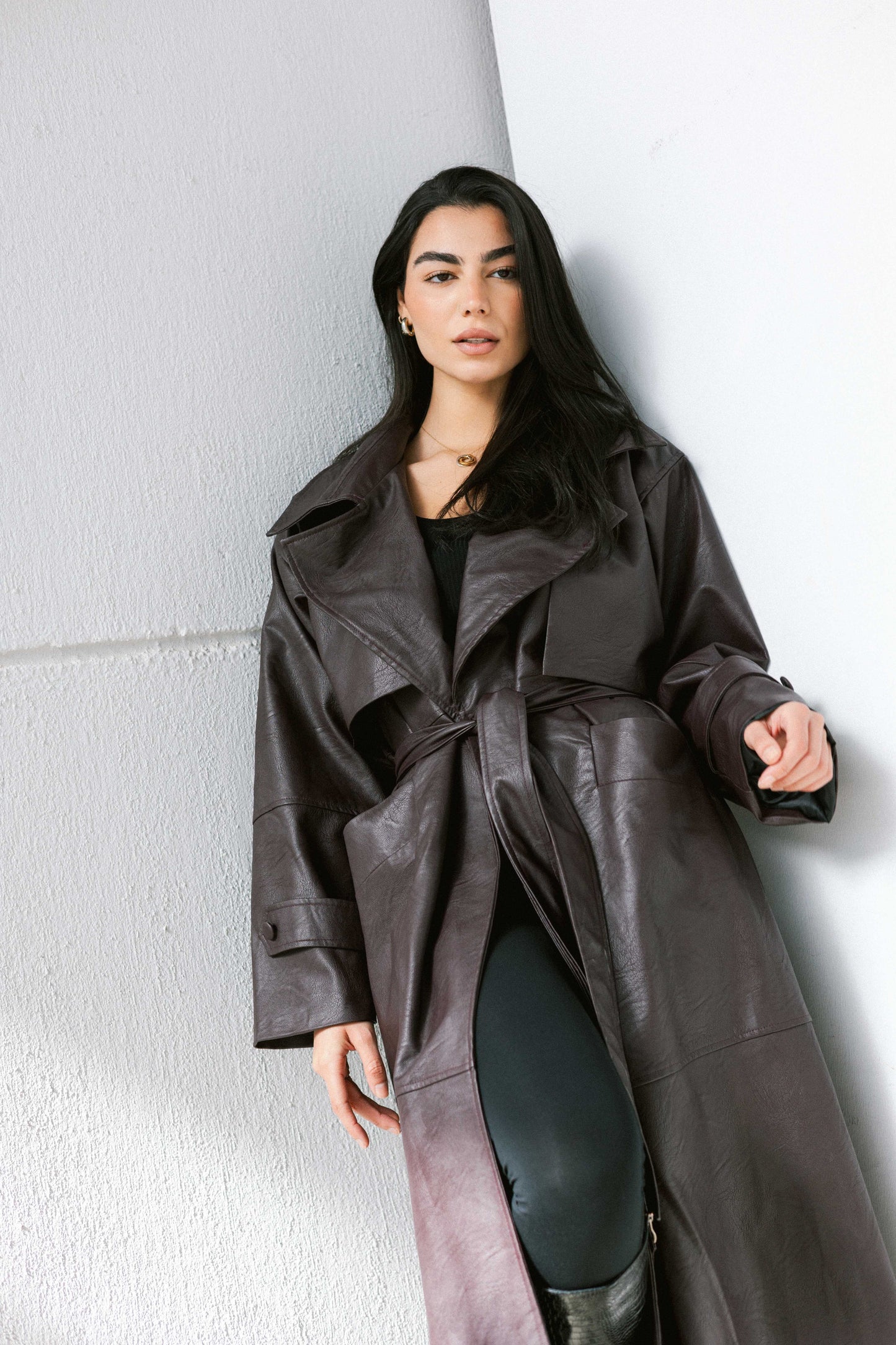 Eclipse Leather Trench in Dark Purple