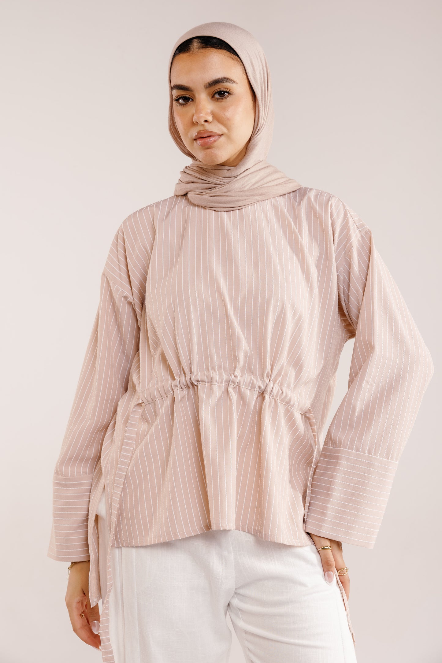 The Liner Blouse in Blush Beige