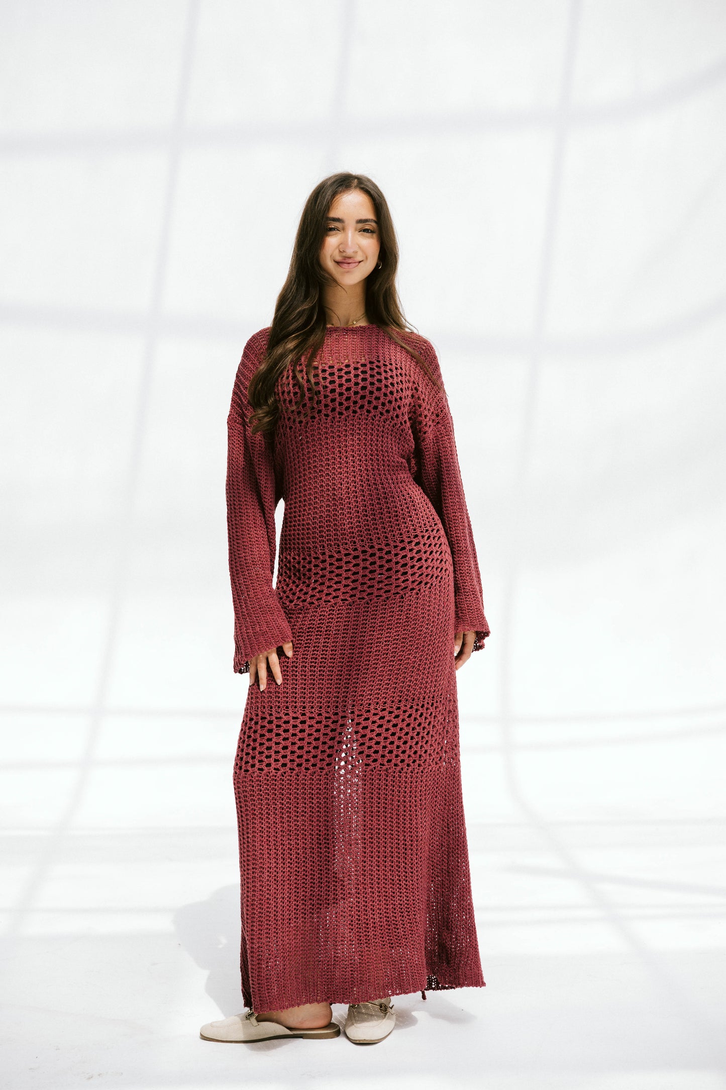 The Fish Net dress in Maroon
