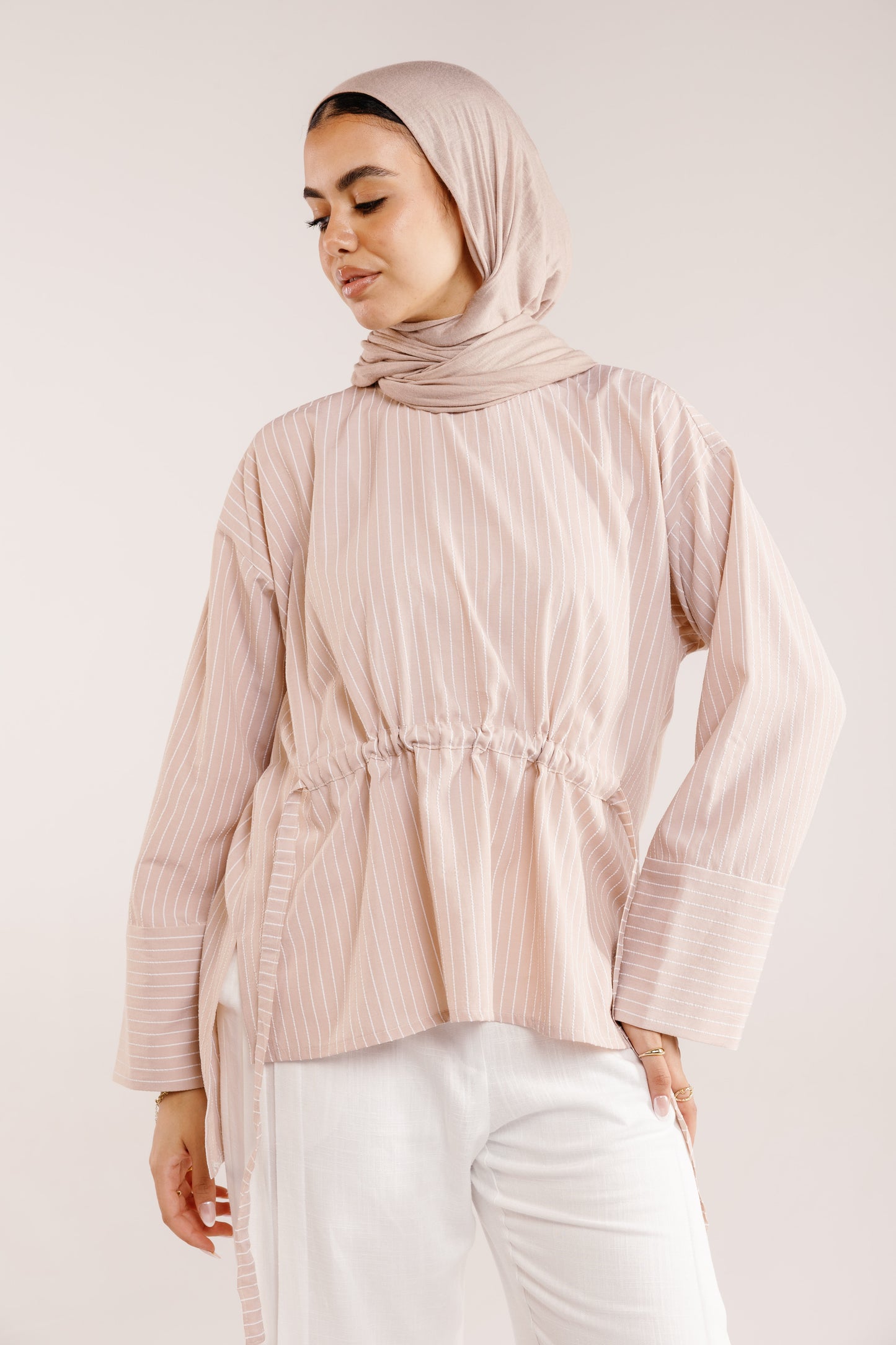The Liner Blouse in Blush Beige
