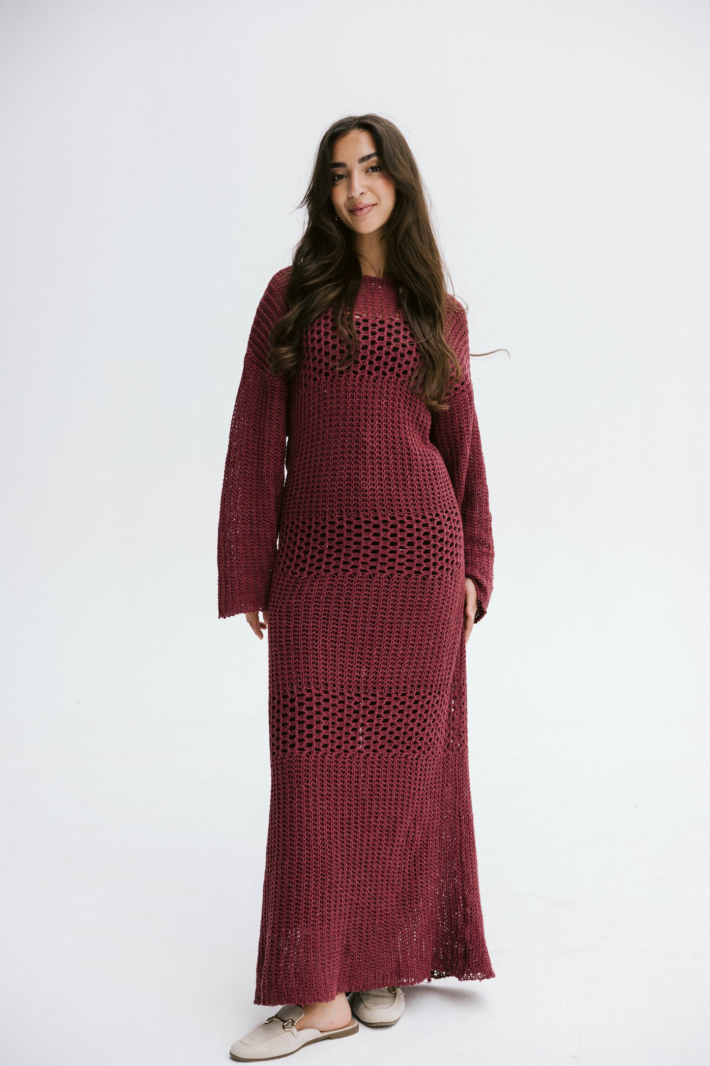 The Fish Net dress in Maroon