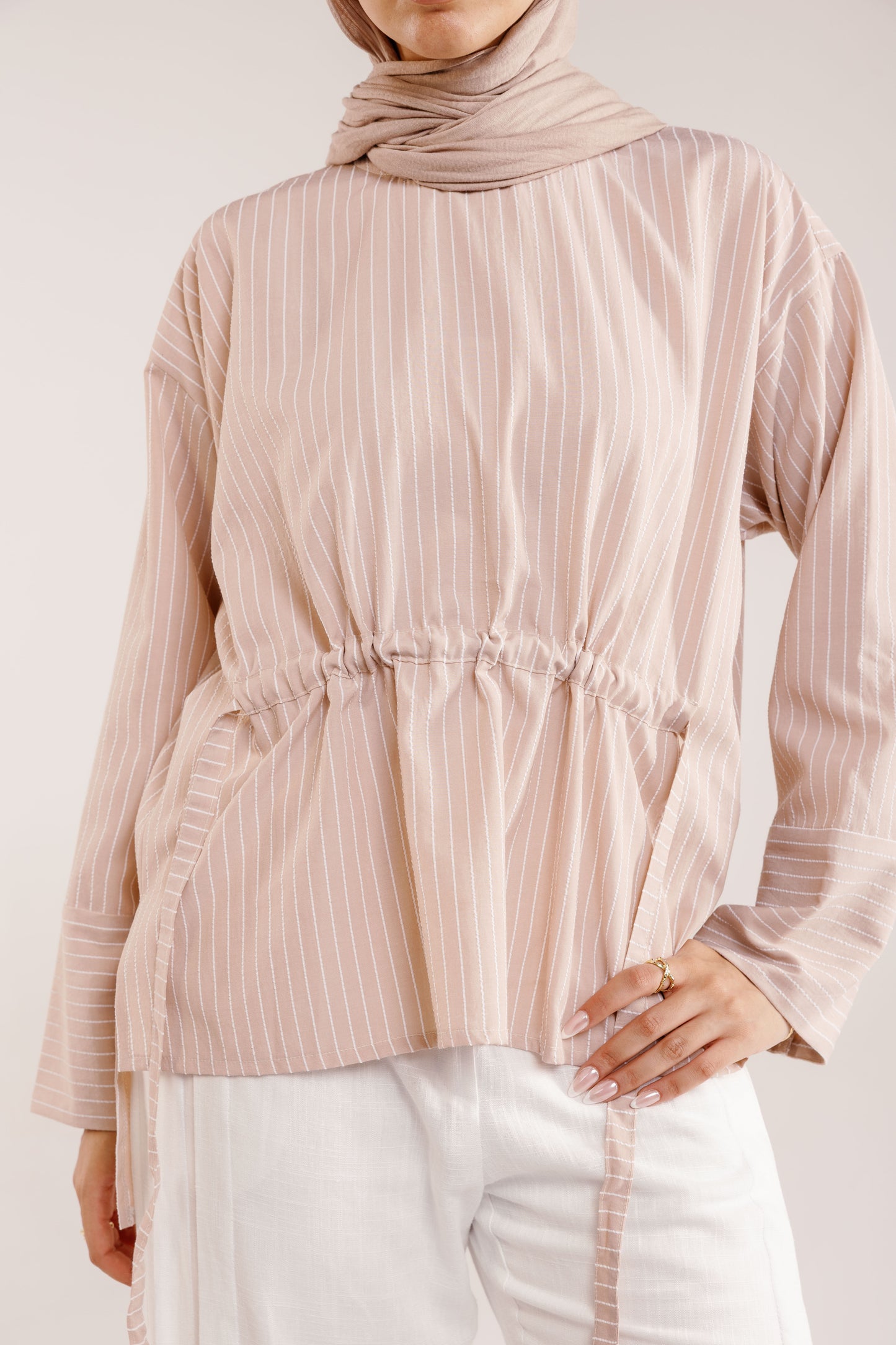 The Liner Blouse in Blush Beige