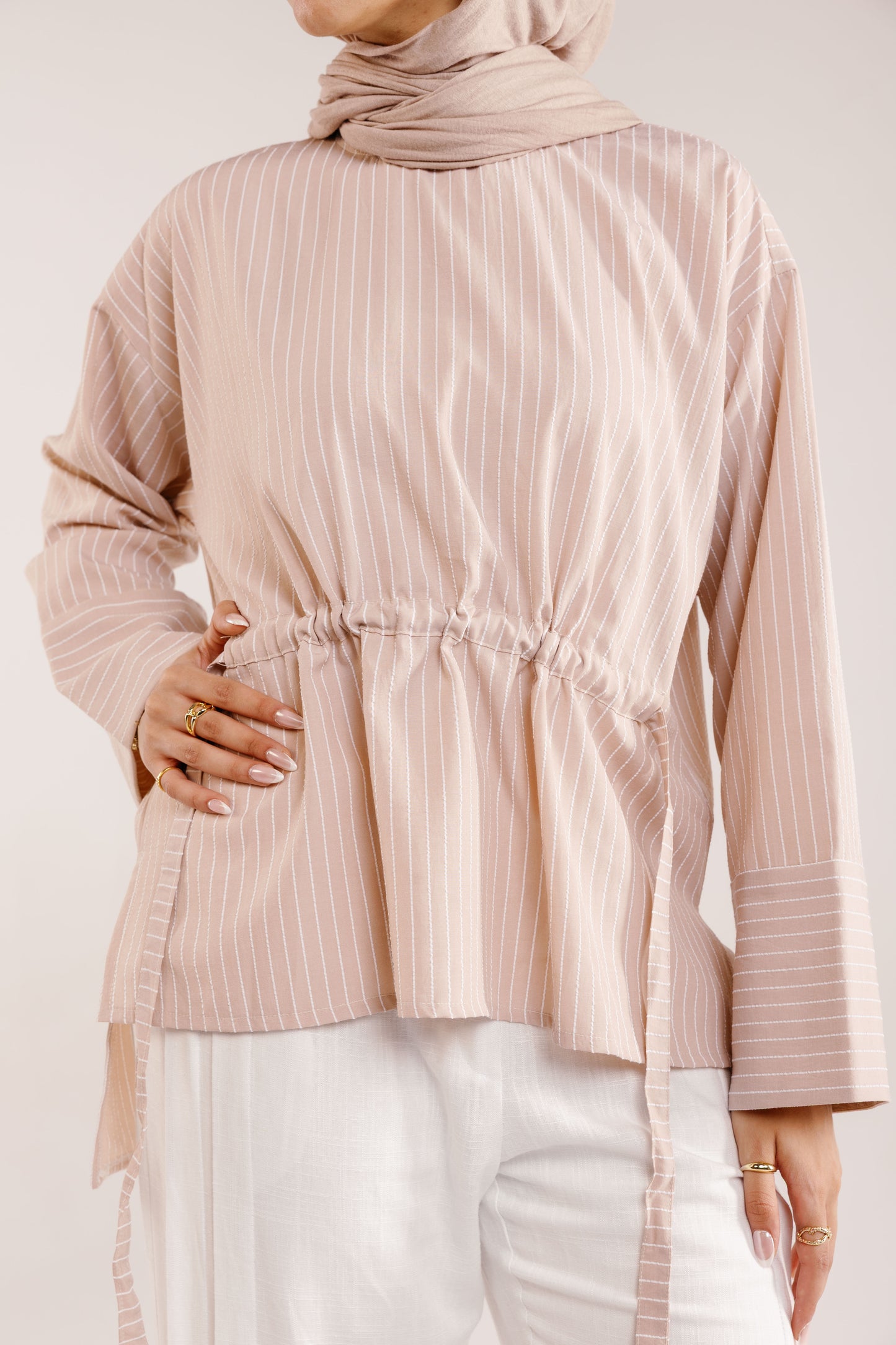 The Liner Blouse in Blush Beige