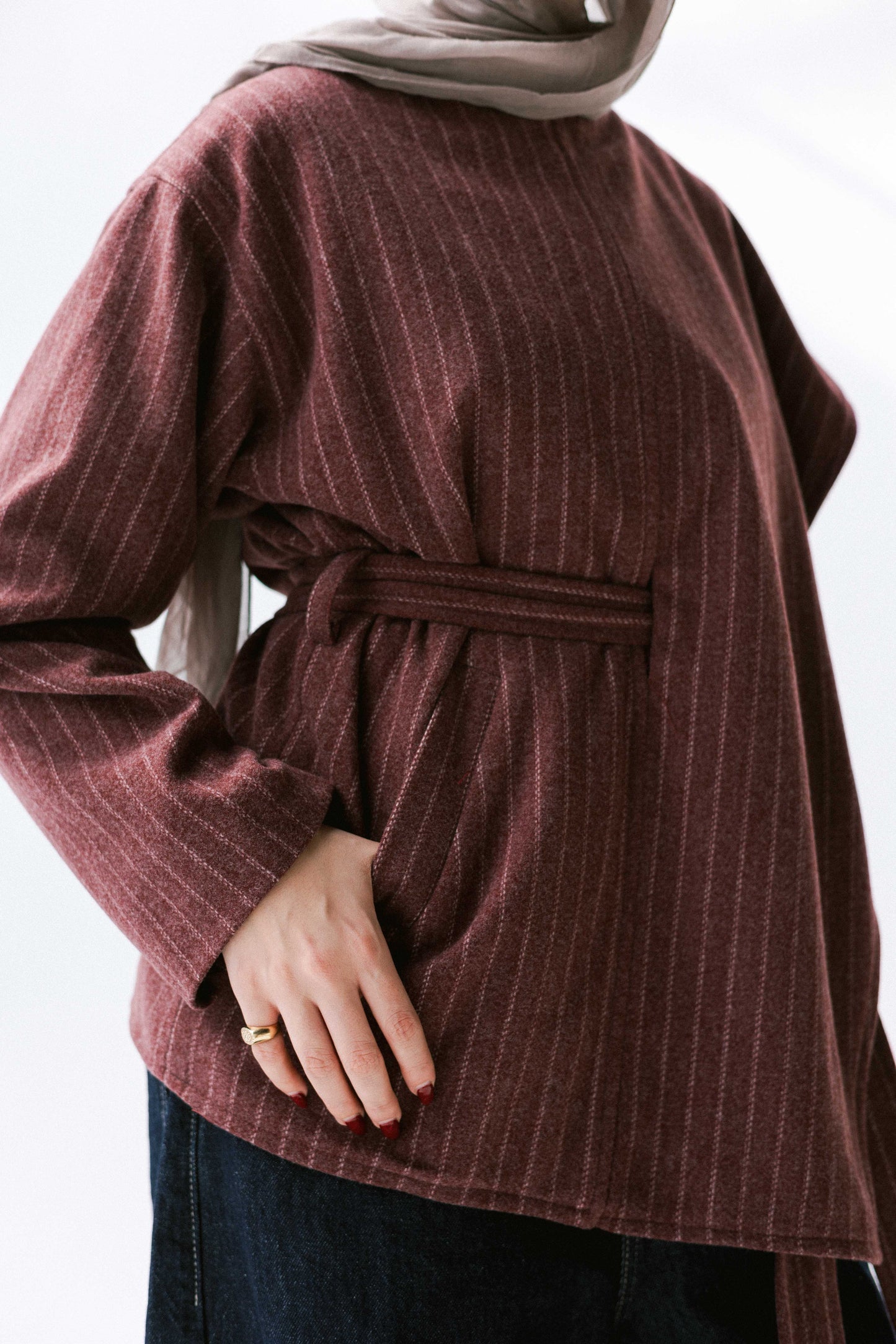 Obsidian Wrap Jacket in Maroon