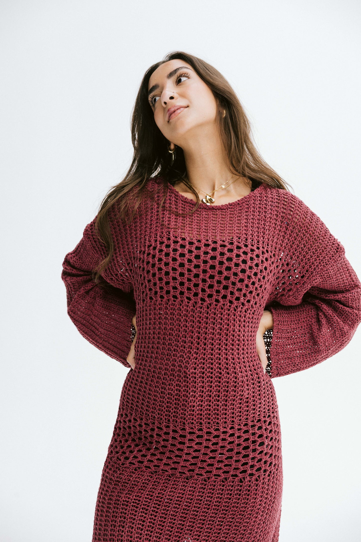 The Fish Net dress in Maroon