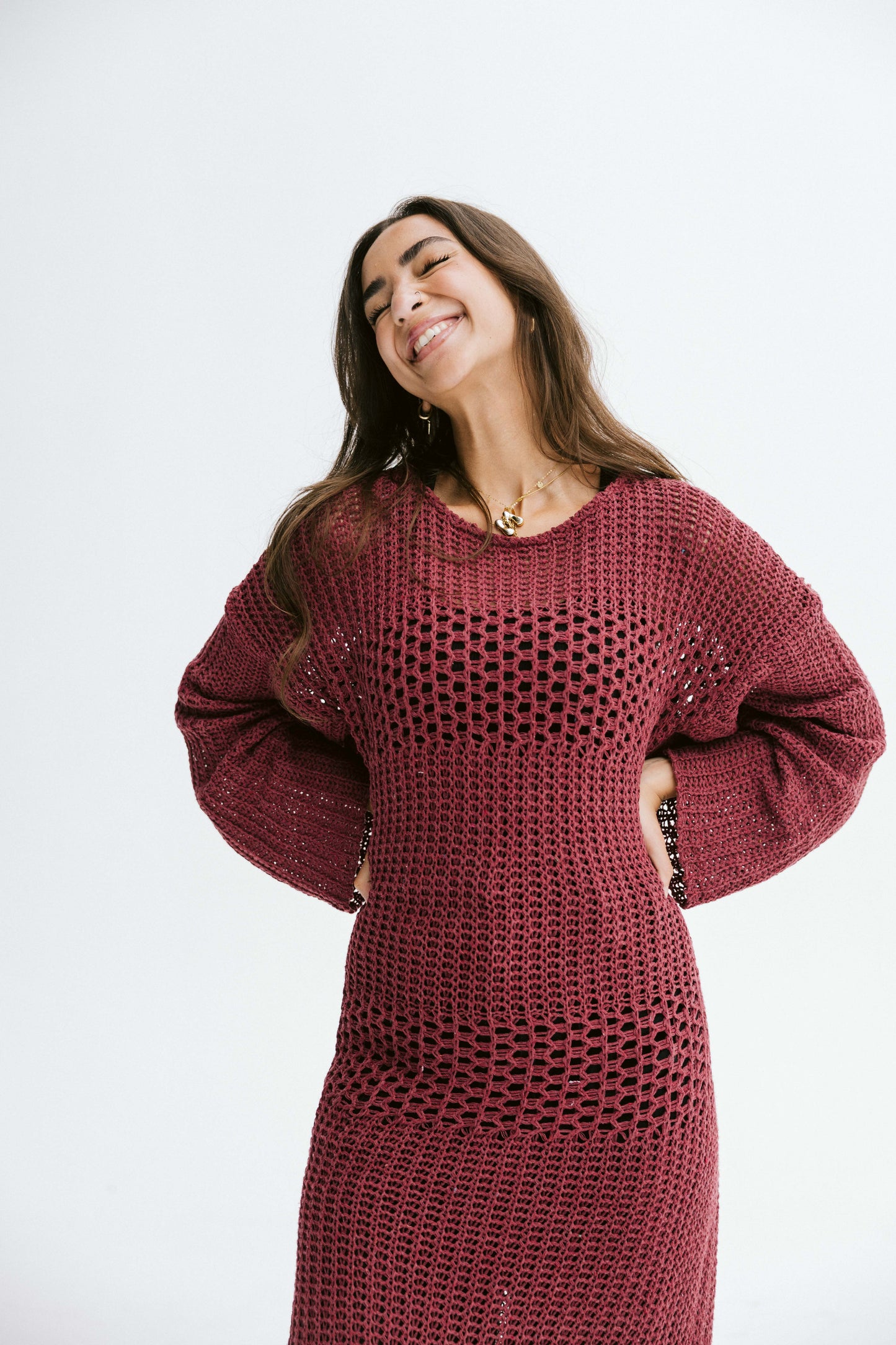 The Fish Net dress in Maroon