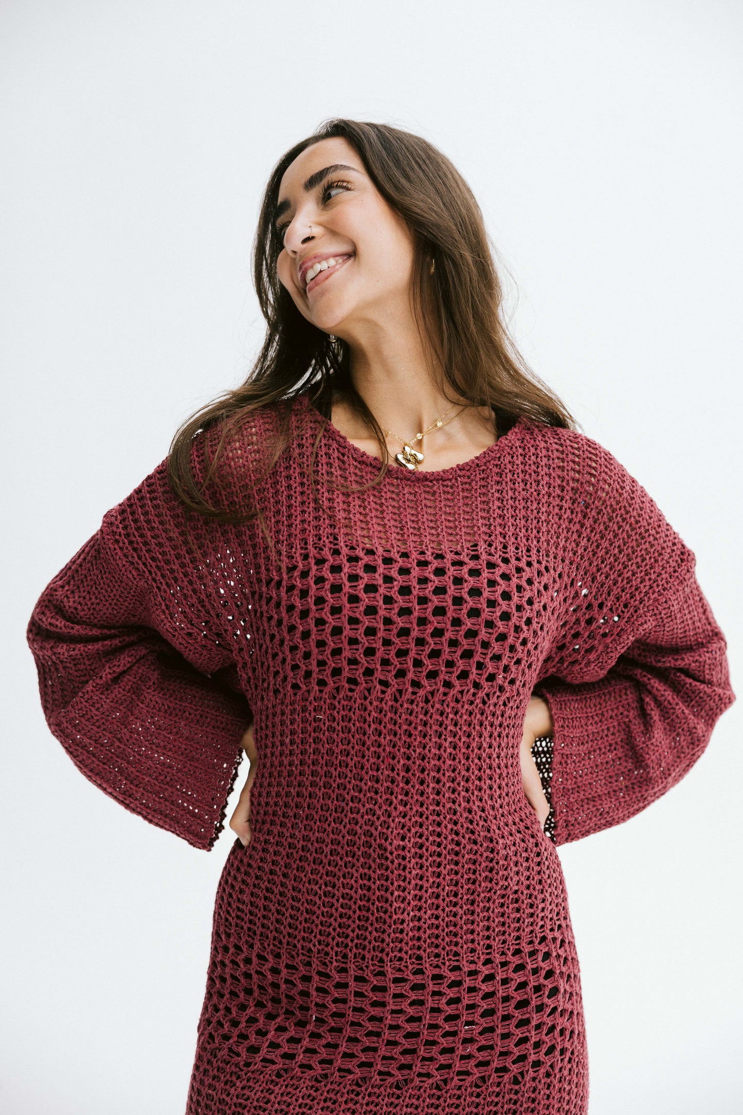 The Fish Net dress in Maroon