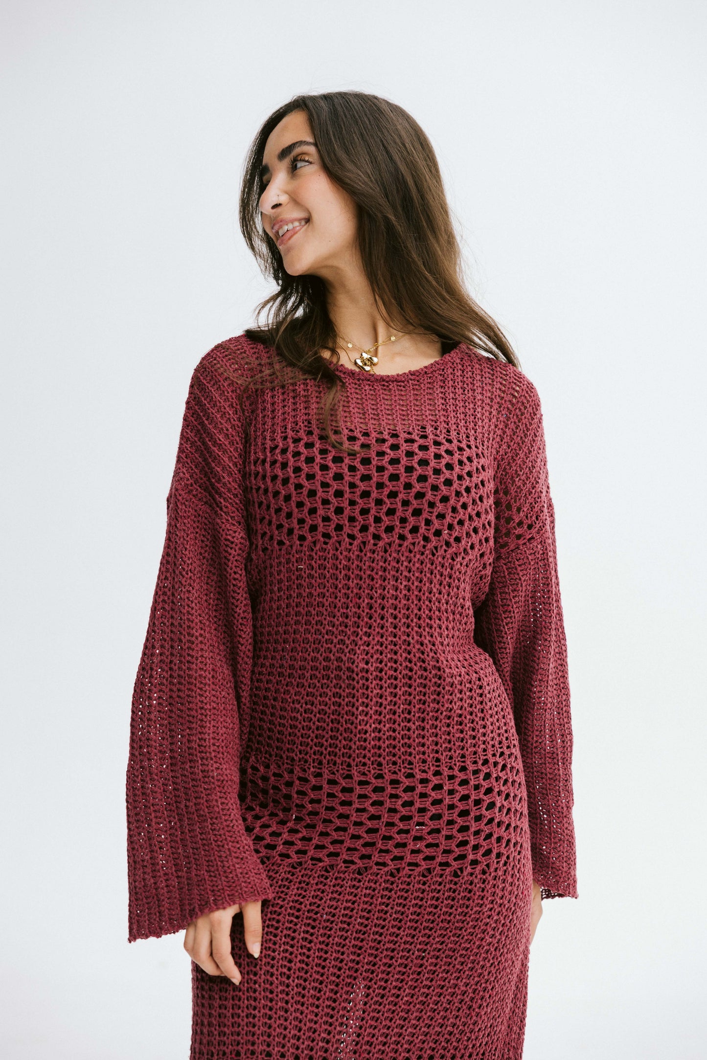 The Fish Net dress in Maroon