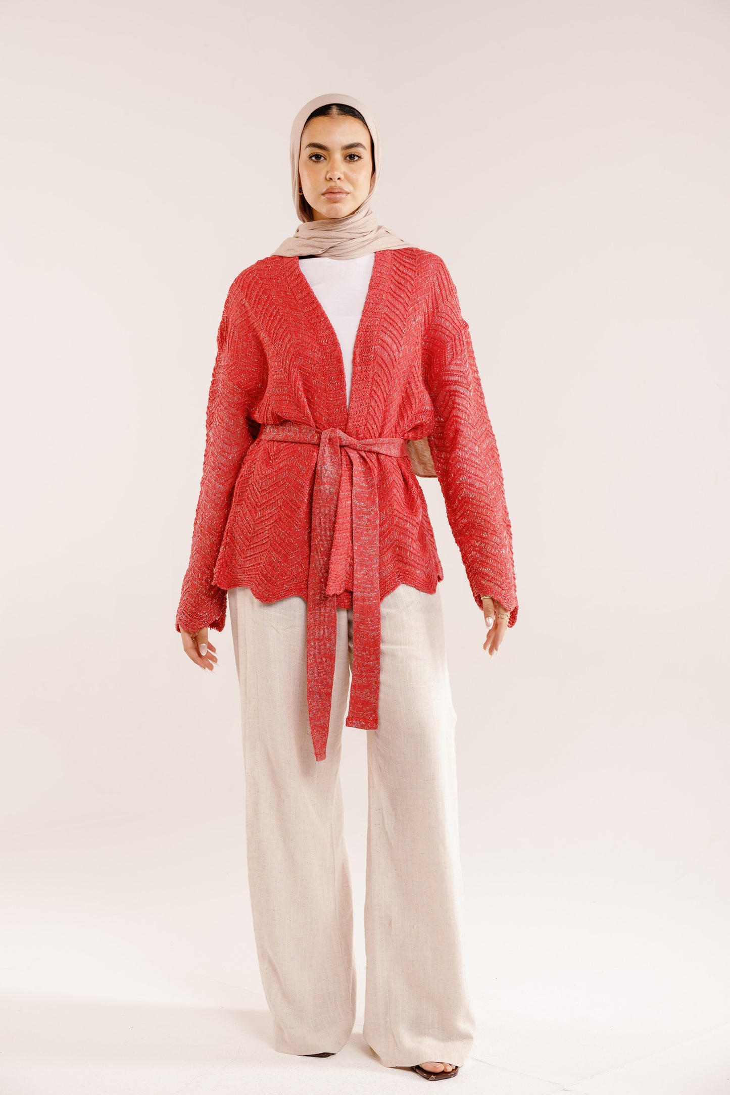 Rosalie Knit in Shimmer Pale Red