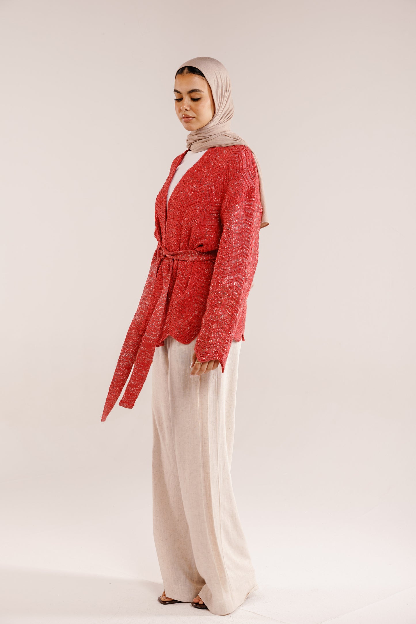 Rosalie Knit in Shimmer Pale Red
