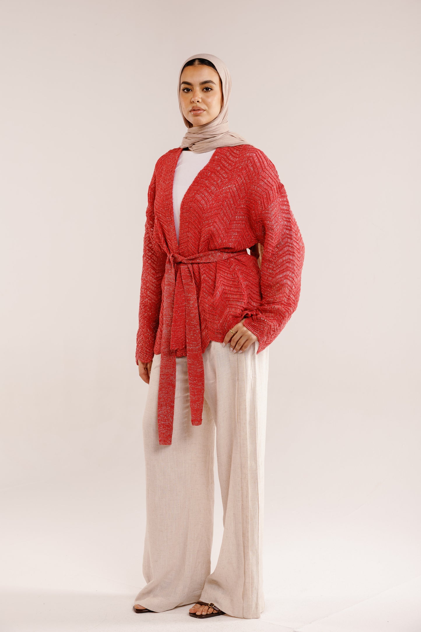 Rosalie Knit in Shimmer Pale Red